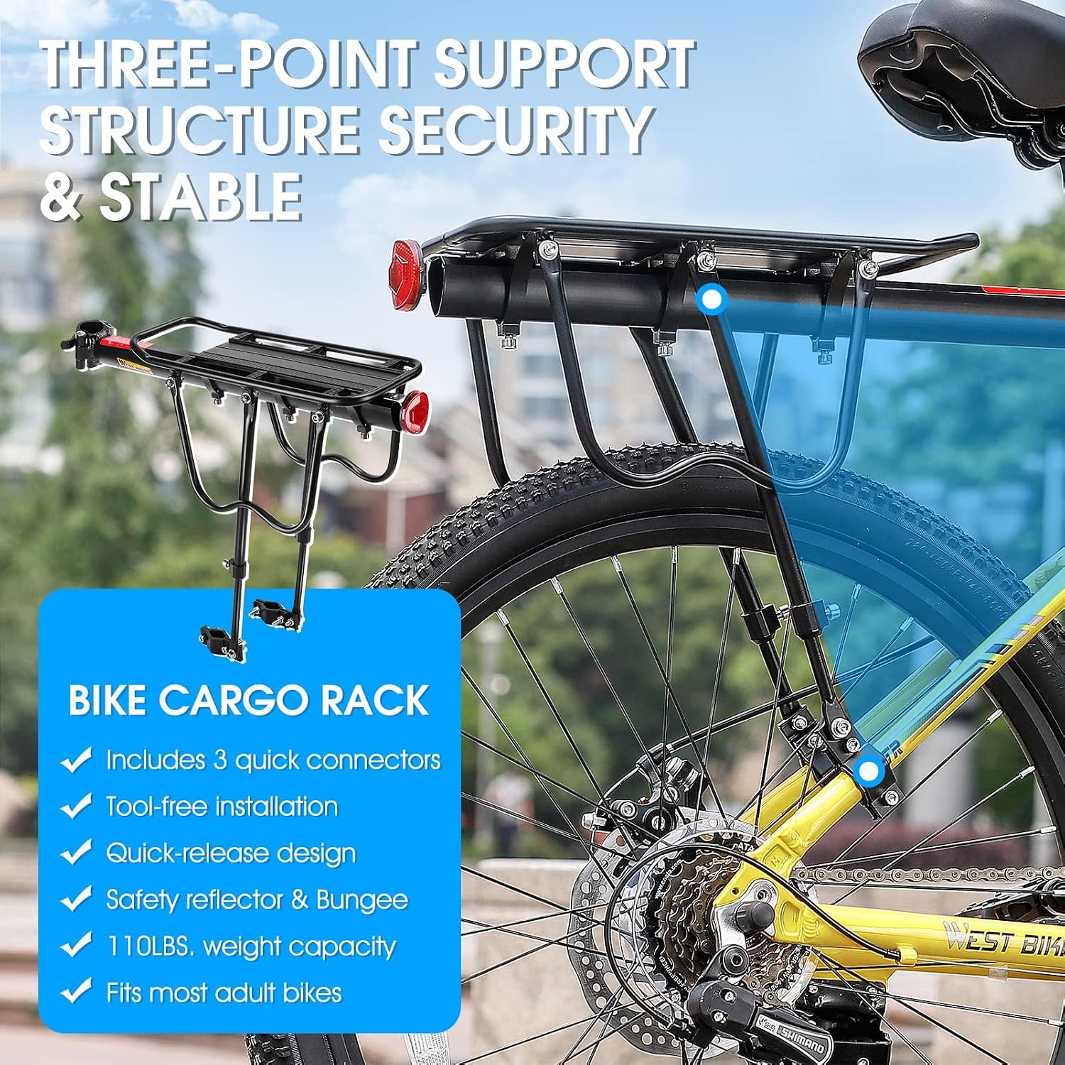West Biking 110Lb Capacity Almost Universal Adjustable Bike Cargo Rack Cycling Equipment Stand Footstock Bicycle Luggage Carrier Racks with