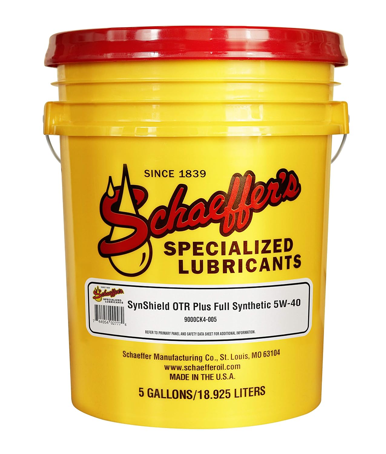 Schaeffer Manufacturing Co. 9000CK4-005 SynShield OTR Plus Full Synthetic Diesel Engine Oil 5W-40, 5-Gal Pail