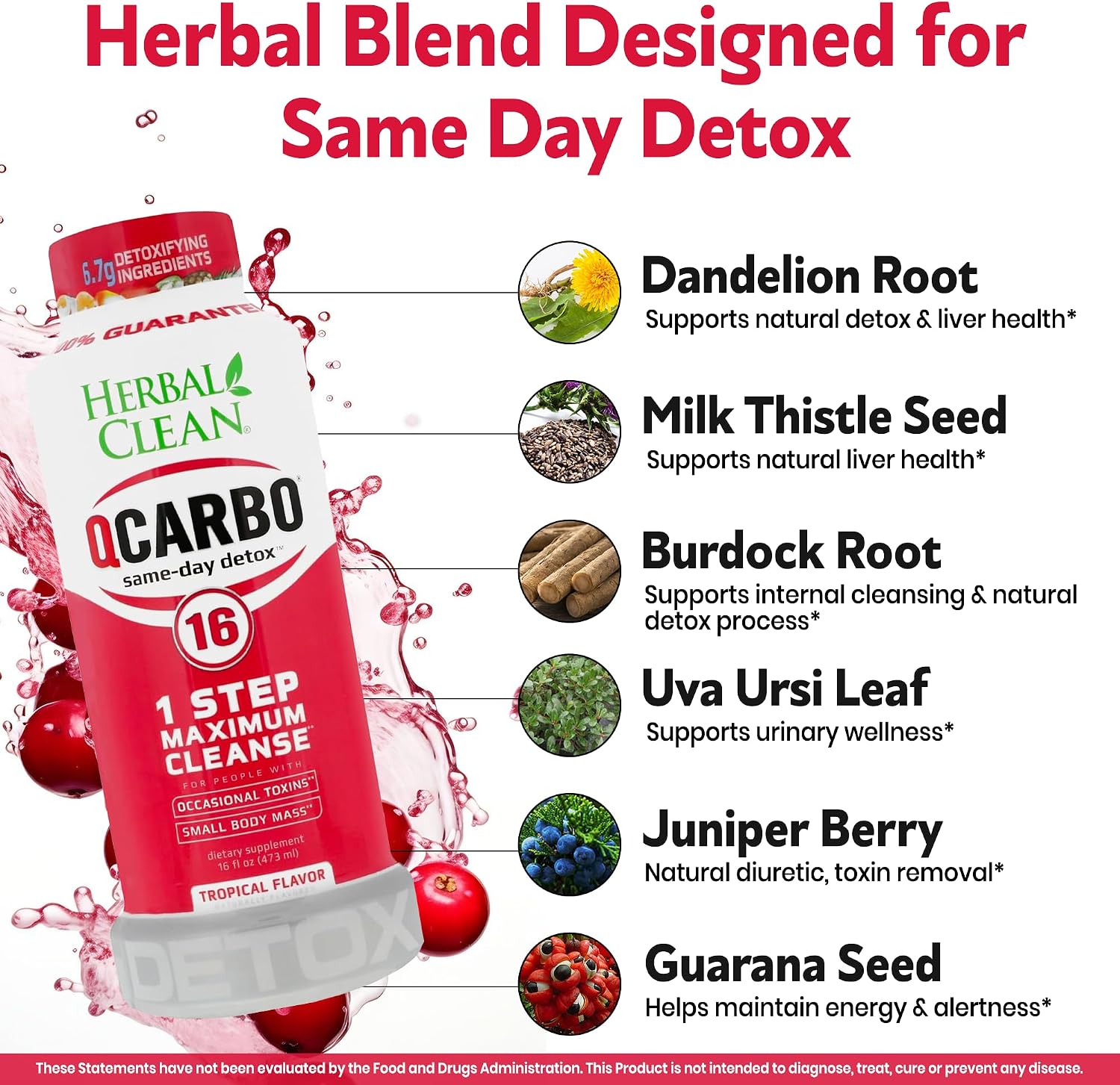 Herbal Clean Qcarbo16 Same-Day Detox Cleanse Drink (16 fl oz) - Tropical Flavor Full Body Cleanse* Detox Drink for Moderate Toxin Level*