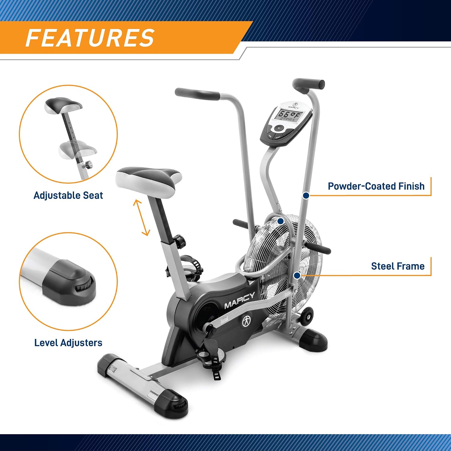 Marcy Air-Resistance Exercise Fan Bike With Dual Action Handlebars