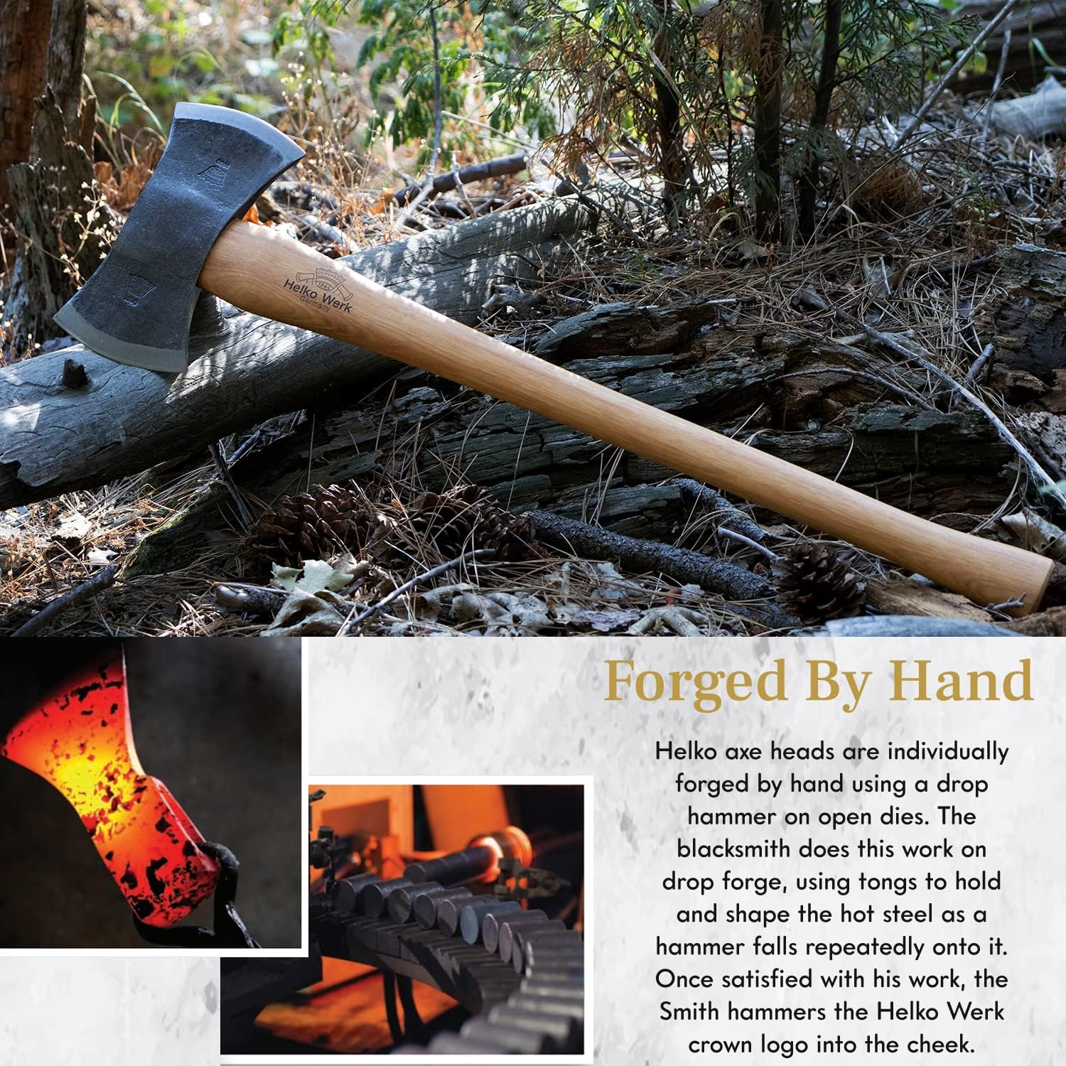 1844 Helko Werk Germany Traditional Hessen Woodworker Felling Axe (13563) | Made in Germany Hand Forged Felling Axe and Cutting Forest Axe for Felling Trees Head 2-3/4 lbs, Handle 28 inches