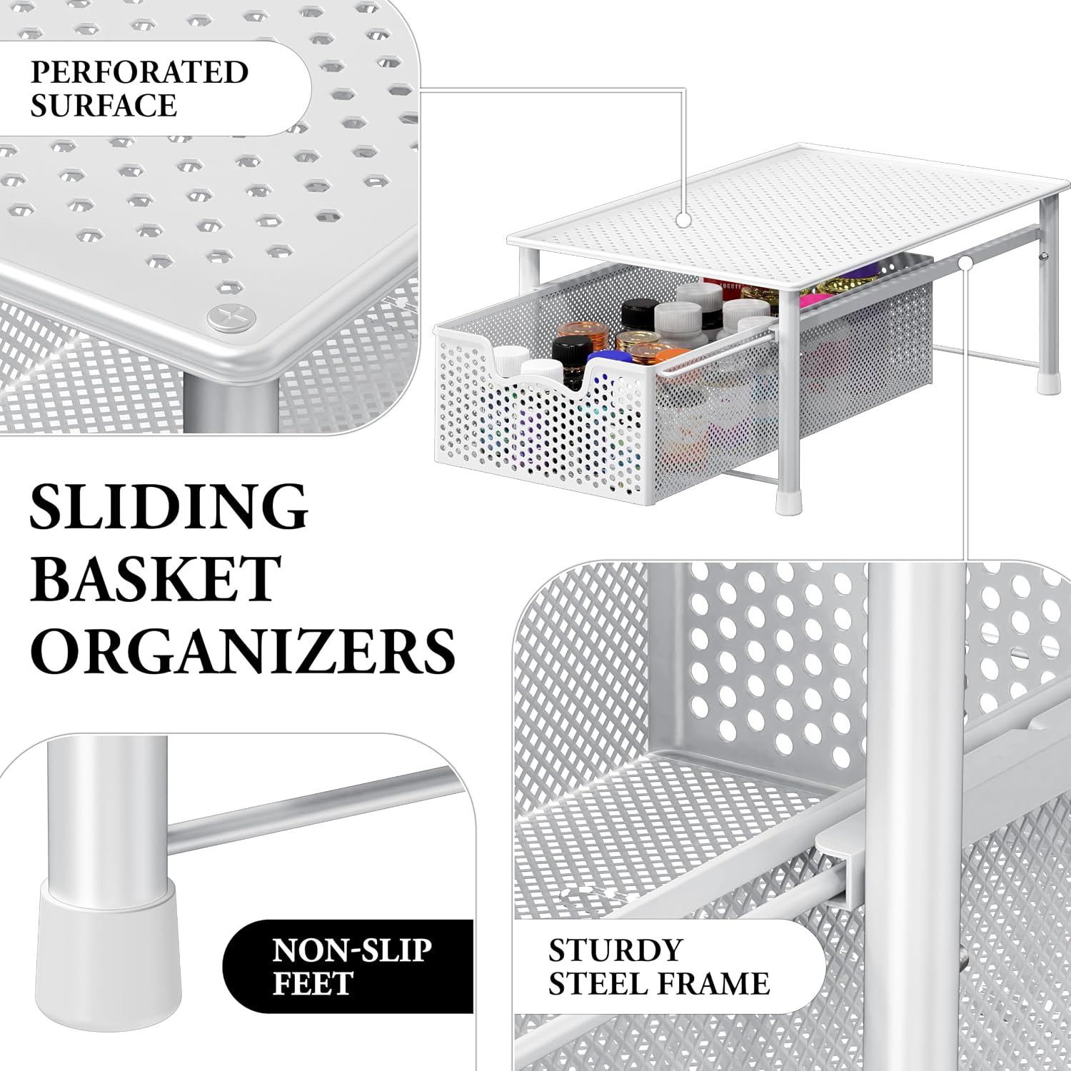 Simple Houseware Stackable 3 Tier Sliding Basket Organizer Drawer, Silver