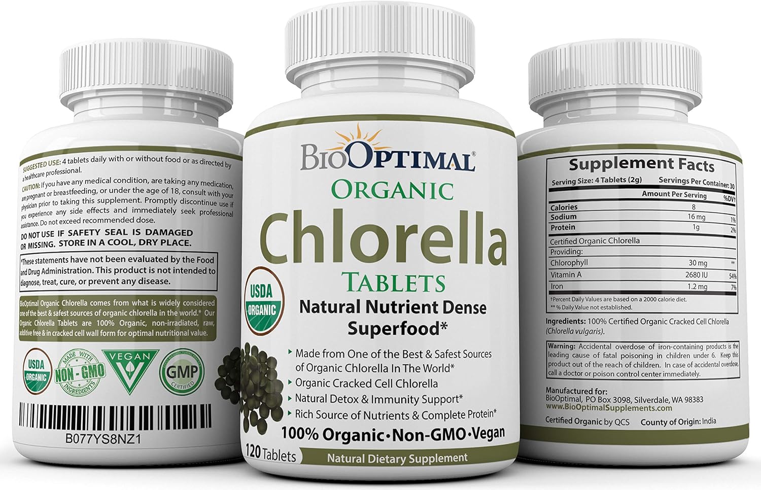 BioOptimal Chlorella Spirulina - Bundle - Organic Chorella Tablets & Organic Spirulina Tablets, 120 Count Each