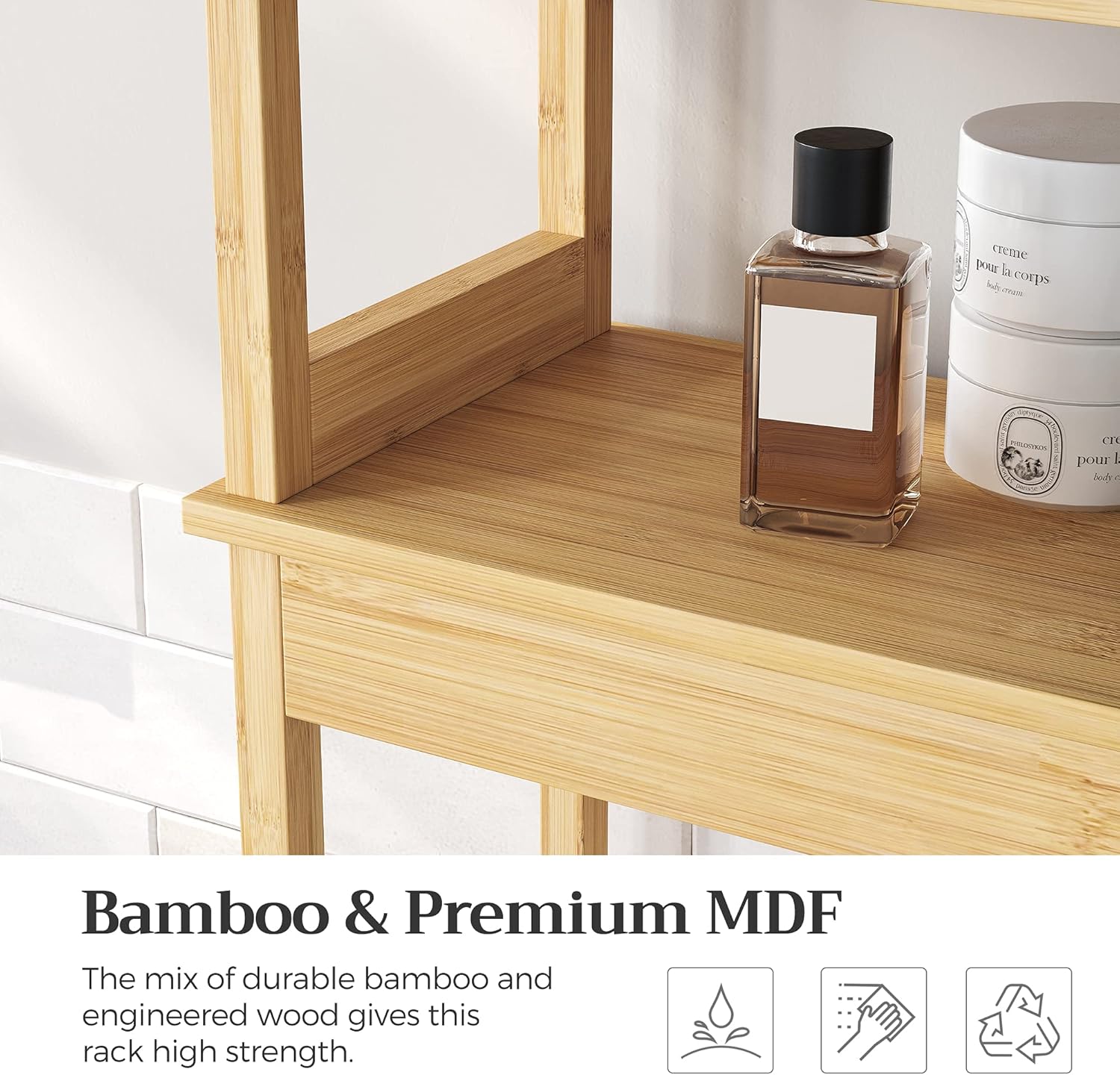 SONGMICS Bamboo Over The Toilet Storage Cabinet, Adjustable Inside Shelf