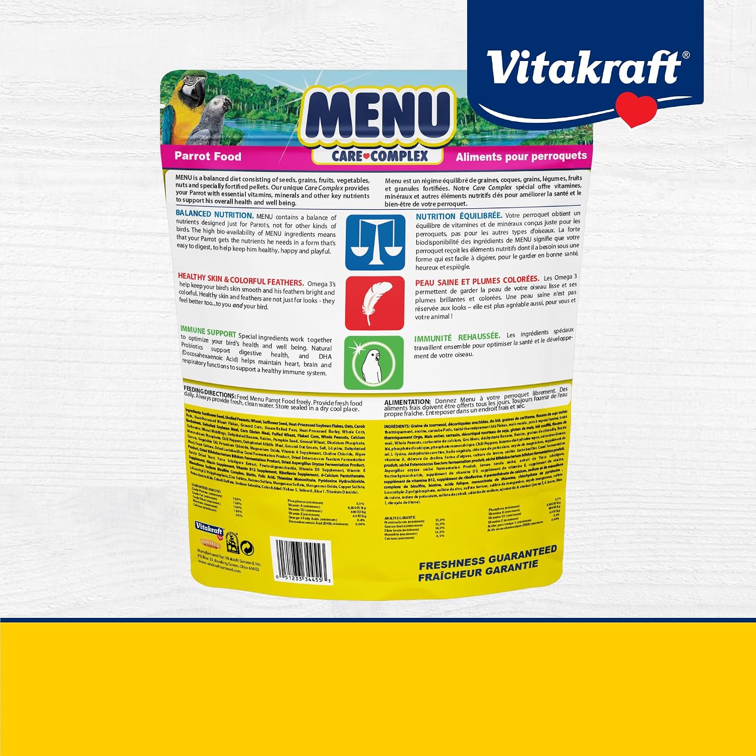 Vitakraft Menu Premium Parrot Food - Vitamin-Fortified - Macaw, Amazon, Conure, and Parrot Food for Large Birds 5 Pound (Pack of 1)