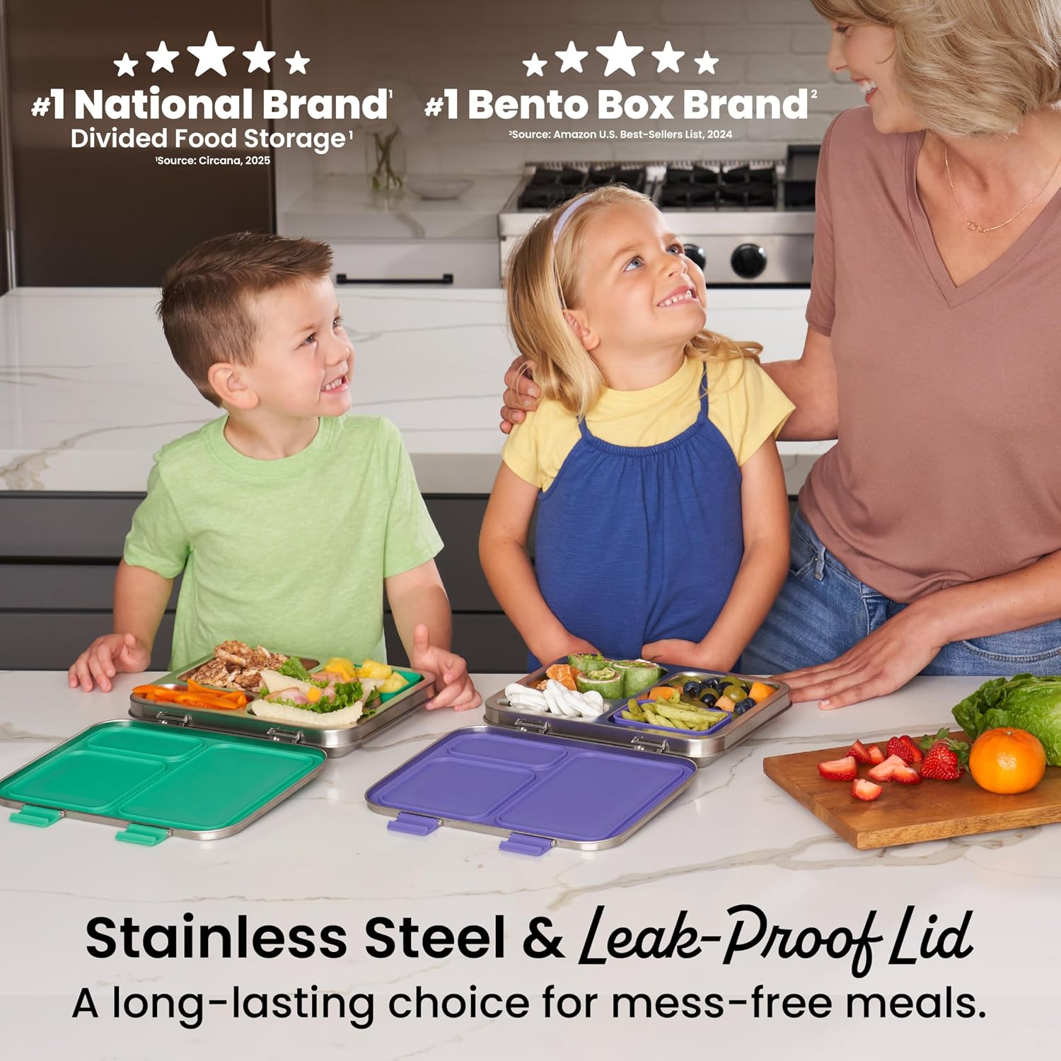 Bentgo Kids Stainless Steel Leak-Resistant Lunch Box, 3 Compartments