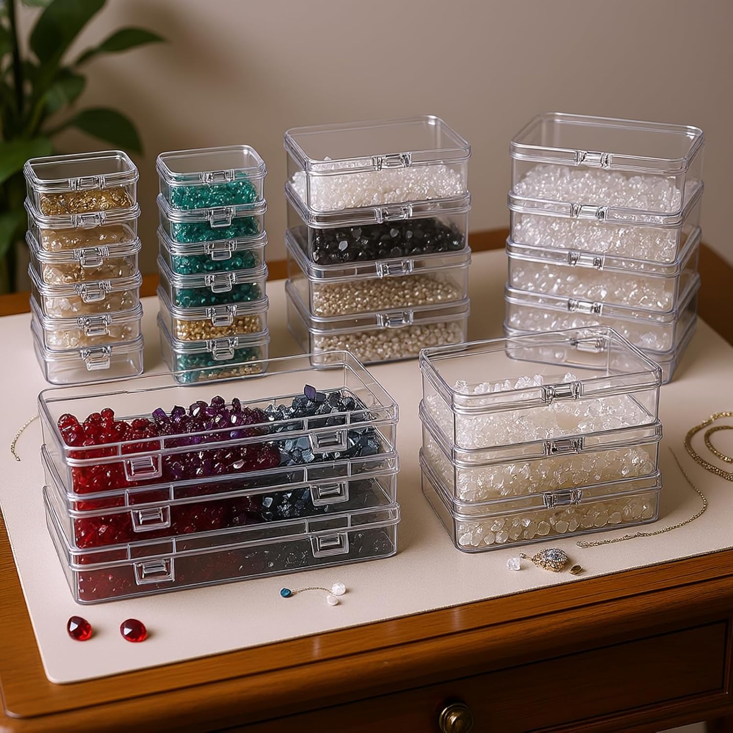 24 Pieces Mixed Sizes Rectangular Empty Mini Clear Plastic Organizer Box