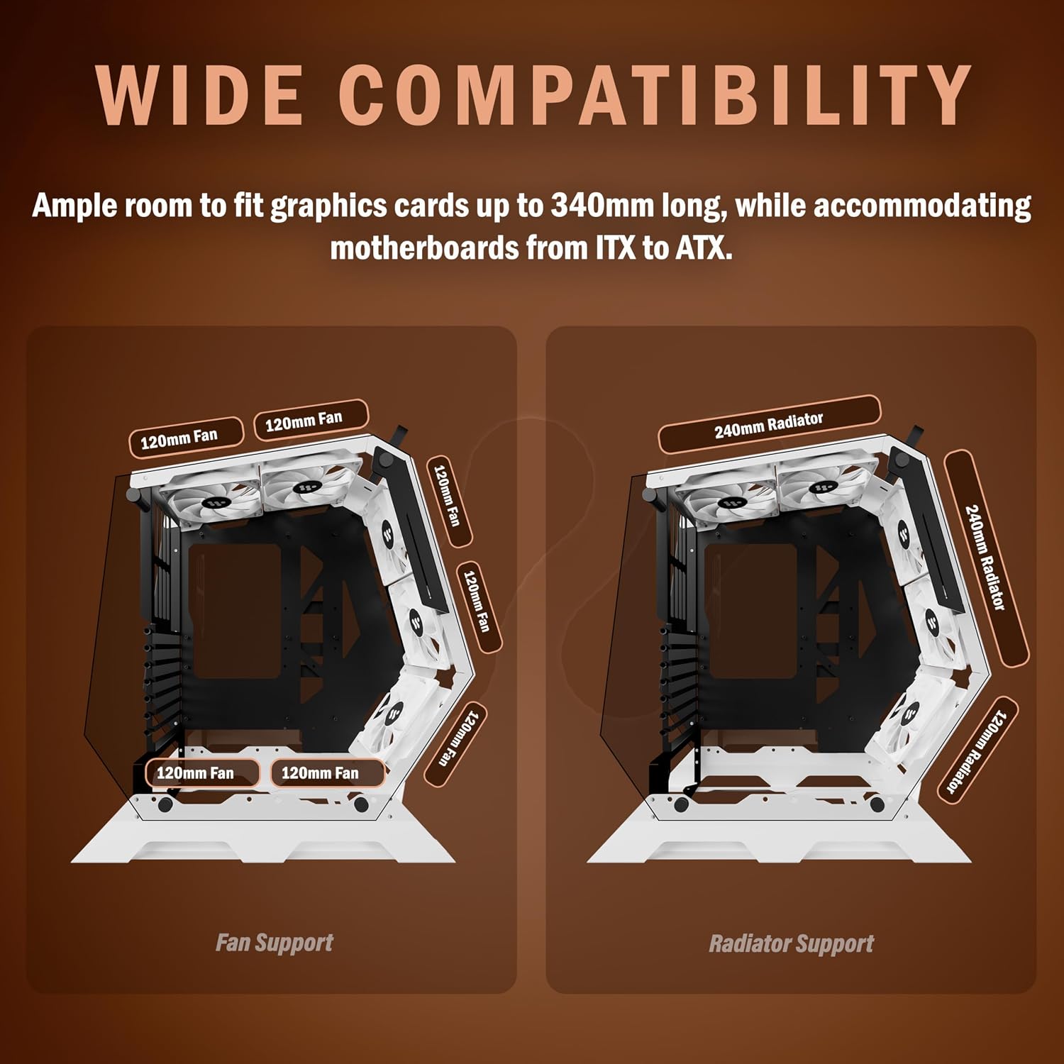 KEDIERS PC Case C570 ATX Mid Tower Tempered Glass Gaming Computer Open Frame Case with 5 PWM ARGB Fans,White