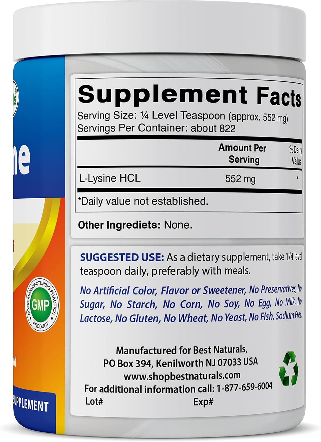 Best Naturals Lysine Powder, 1 Pound - 100% Pure (1 LB (Pack of 1))