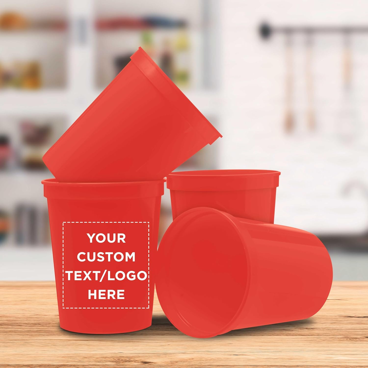 DISCOUNT PROMOS Custom Plastic Stadium Cups 16 oz. Set of 10/50/100, Personalized Bulk Pack - Perfect for Birthdays, Weddings, Picnic, Beach