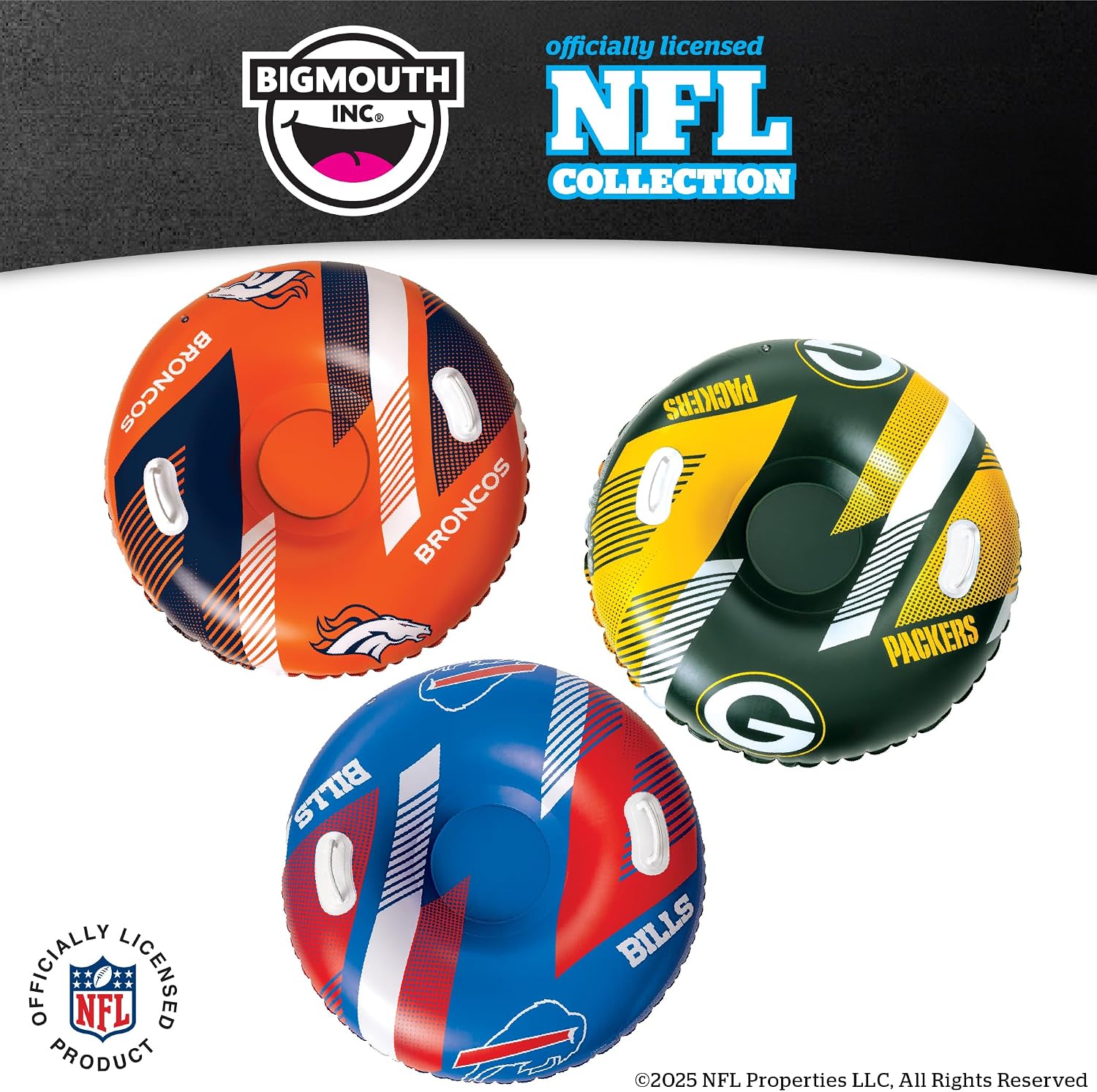 Big Mouth Inc NFL Snow Tube, Heavy Duty Inflatable Snow Sled for Winter Tubing, Ride-On Snow Tube with Handles for Kids and Adults, Outdoor Winter Fun and Football Fan Gifts