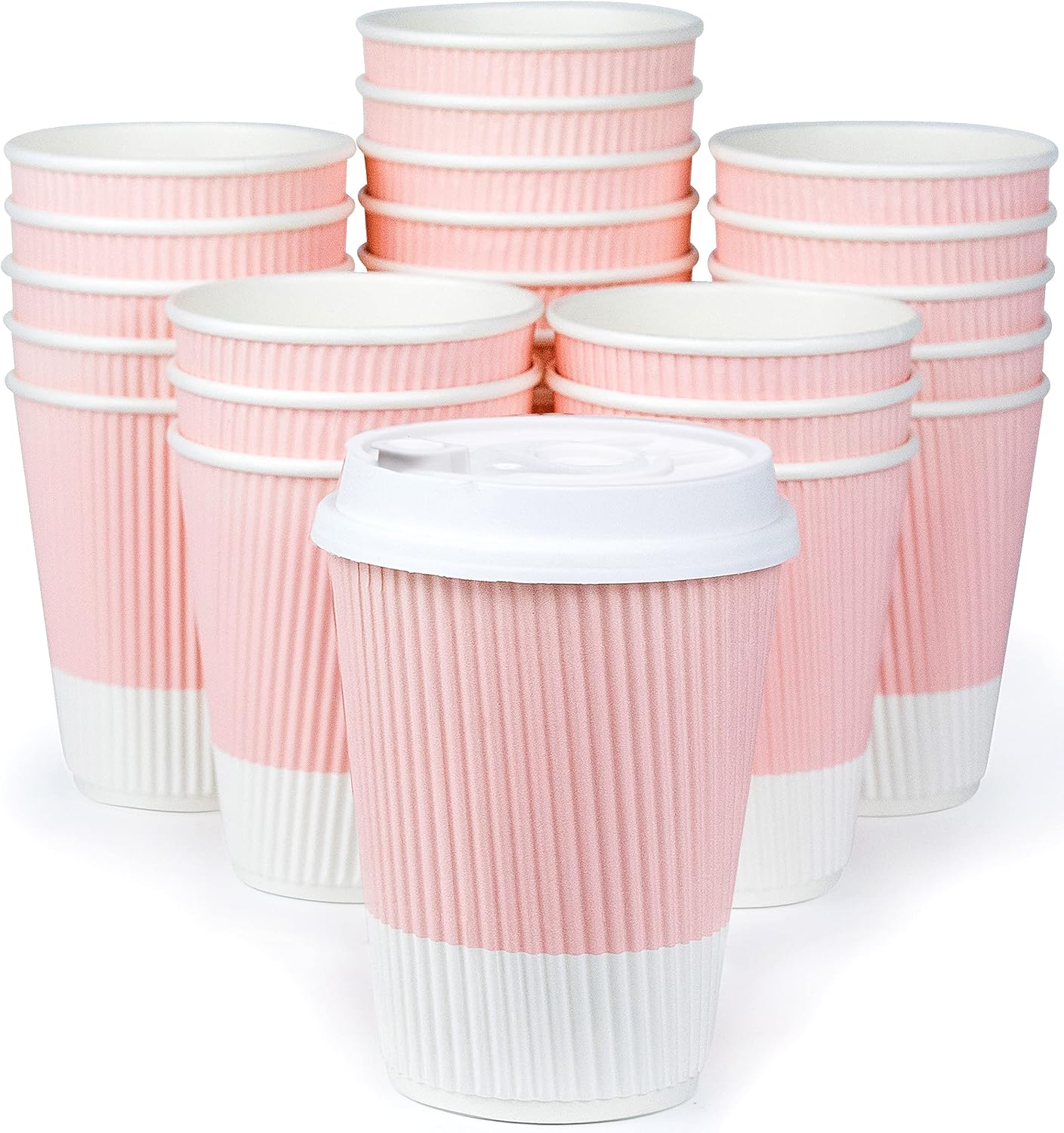 Disposable Coffee Cups With Lids - (80 set) 12 oz Paper To Go Coffee Cups With Resealable Lids Prevent Leaks! Travel Insulated Hot Beverage Drink Cup. Will Not Bend With Heat or Burn Fingers
