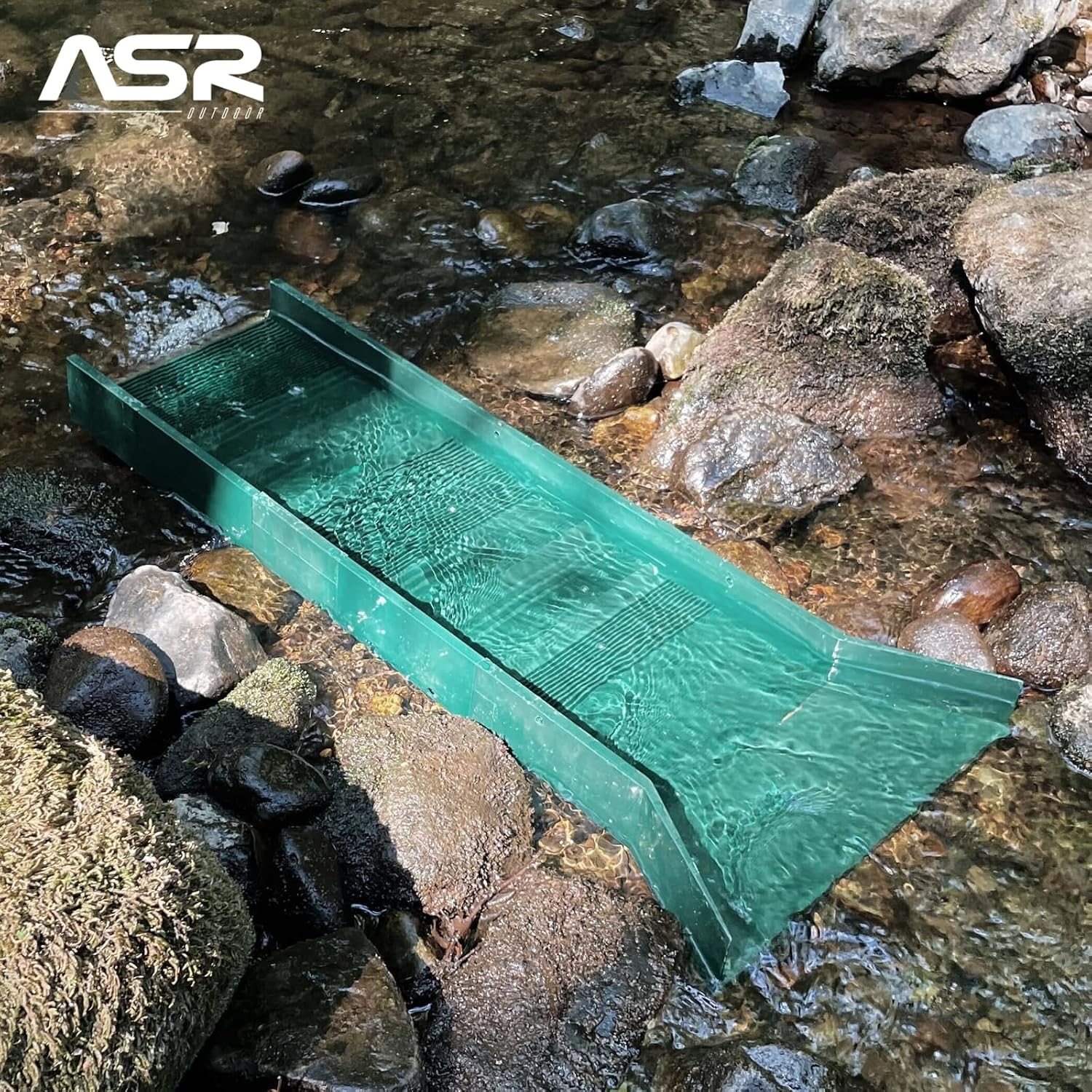ASR Outdoor Multi Riffle Plastic Sluice Box for Gold Panning with Adjustable Strap, 34 inch