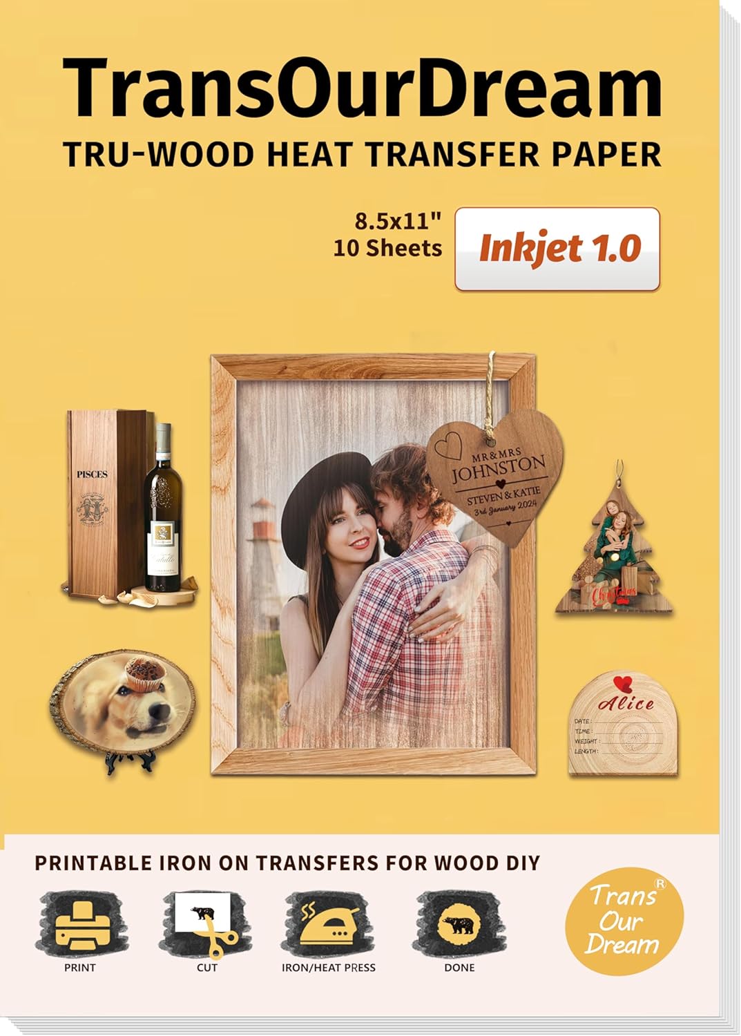 TransOurDream Heat Transfer Paper for Dark T Shirts(10 Sheets, 8.5x11),Printable HTV Heat Transfer Vinyl for Inkjet Printers