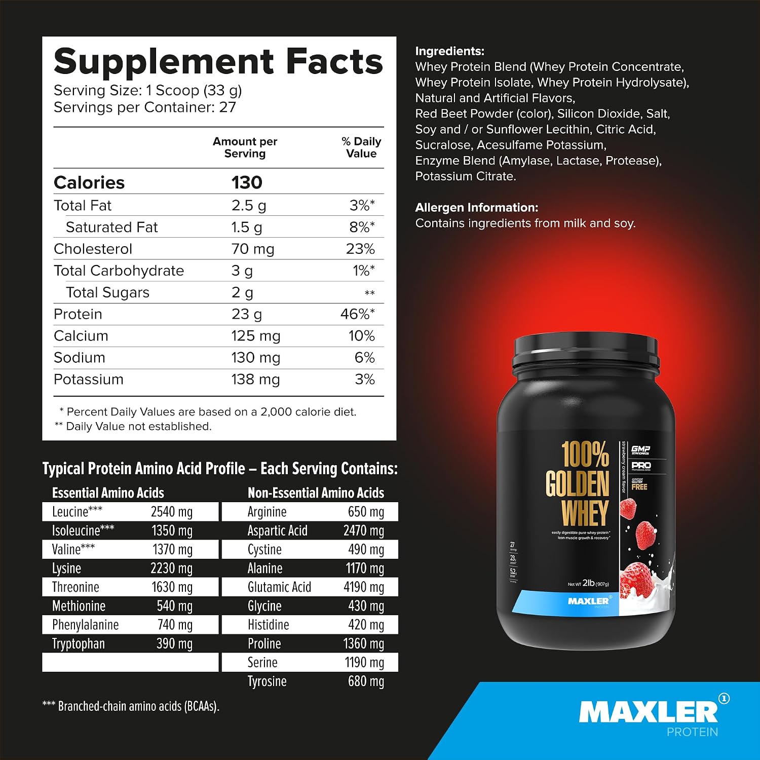 100% Golden Whey Protein - 24g of Protein per Serving - Whey Protein Powder for Pre Post Workout - Fast-Absorbing Whey Concentrate, Isolate & Hydrolysate Blend - Vanilla Ice Cream 2 lb