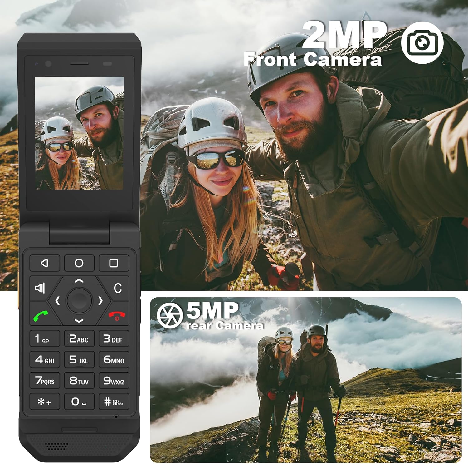 Unifone S22 Rugged Flip Phone Unlocked (16GB) 2.8'' Touchscreen Smart Cell Phone Android 11, IP68 Water Resistant, 4G LTE GSM Single Sim (Black)