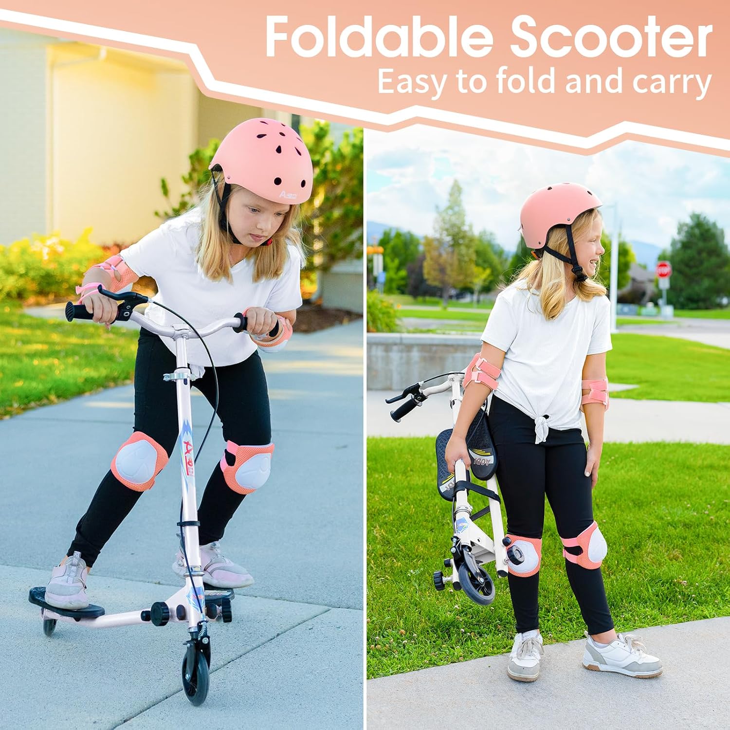 Swing Scooter for Kids, 3 Wheels Foldable Wiggle Kick Scooter Push Drifting with 4 Adjustable Handlebar & 2 Rear LED Wheel for Boys and Girls Ages 3-8