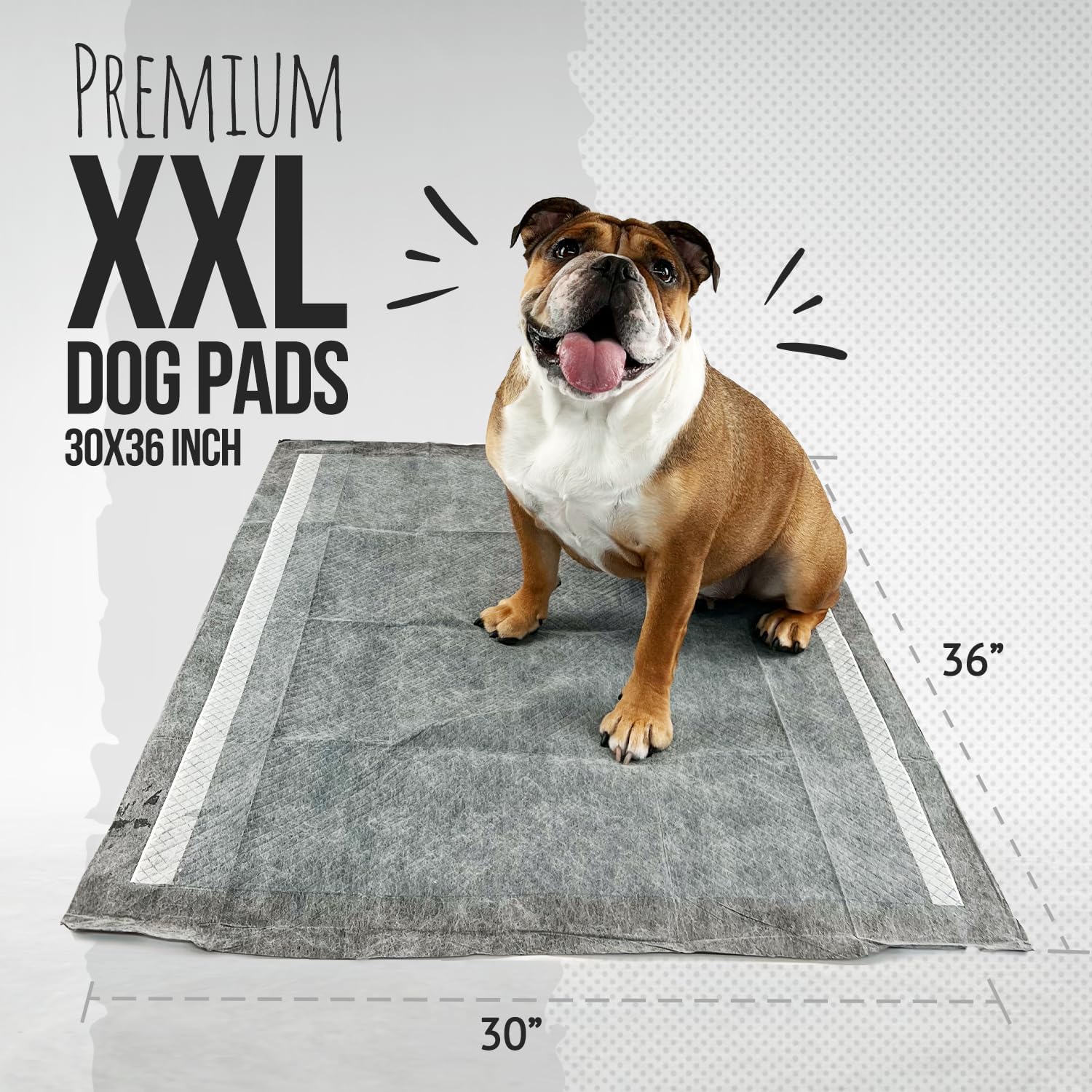 Bulldoglogy 50-Count Carbon Black Dog Pads Puppy Training Pads with Adhesive Tape 24x24 - Large Charcoal Puppy Pads Dog Training Wee Pads, Odor Control Thick Pee Pads for Dogs Extra Quick Dry