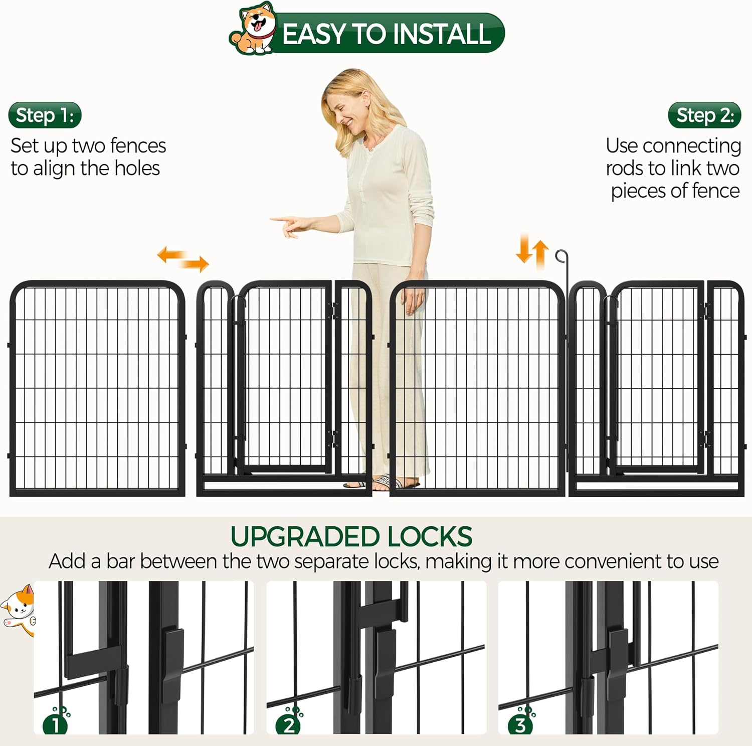 Yaheetech Dog Playpen 24in 16 Panels Pet Fence for Indoor Yard RV Camping | Easy Setup, Heavy Duty Rustproof Frame with Secure Latch Door, DIY Layouts,Foldable Storage, for Puppies & Small Dogs