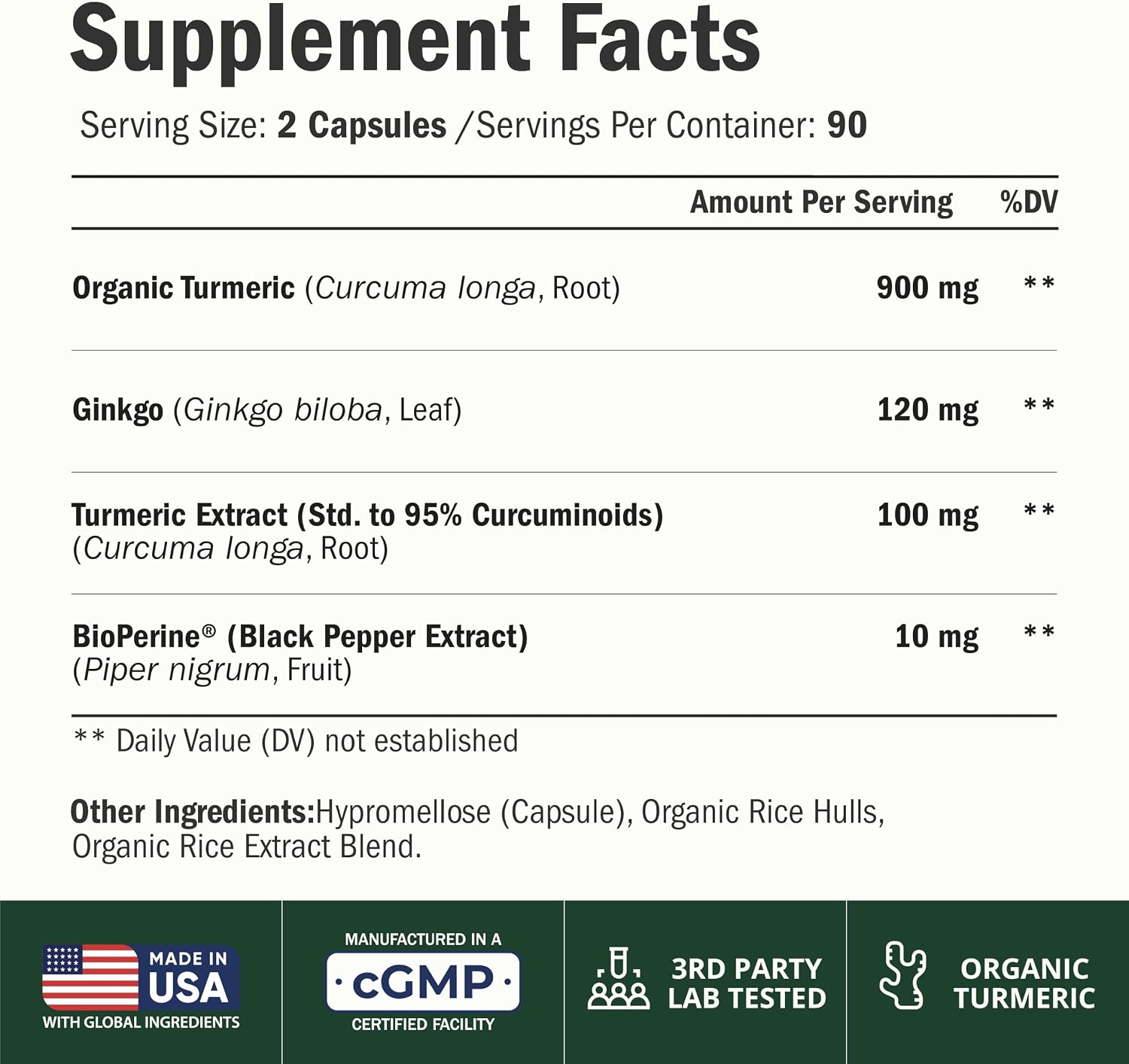 Ginko Biloba Capsules with Ginkgo Biloba 120mg & Organic Turmeric for Joint Support, Focus and Brain Health – Gingo Biloba Supplement with Black Pepper (Bioperine) for Max Absorption – 60 Count