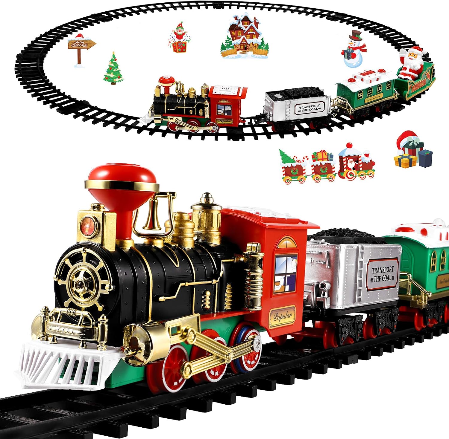 Toyvian Christmas Railway Train Set with 47.2" Railway Track & 4 Cars Lights and Sounds Railway