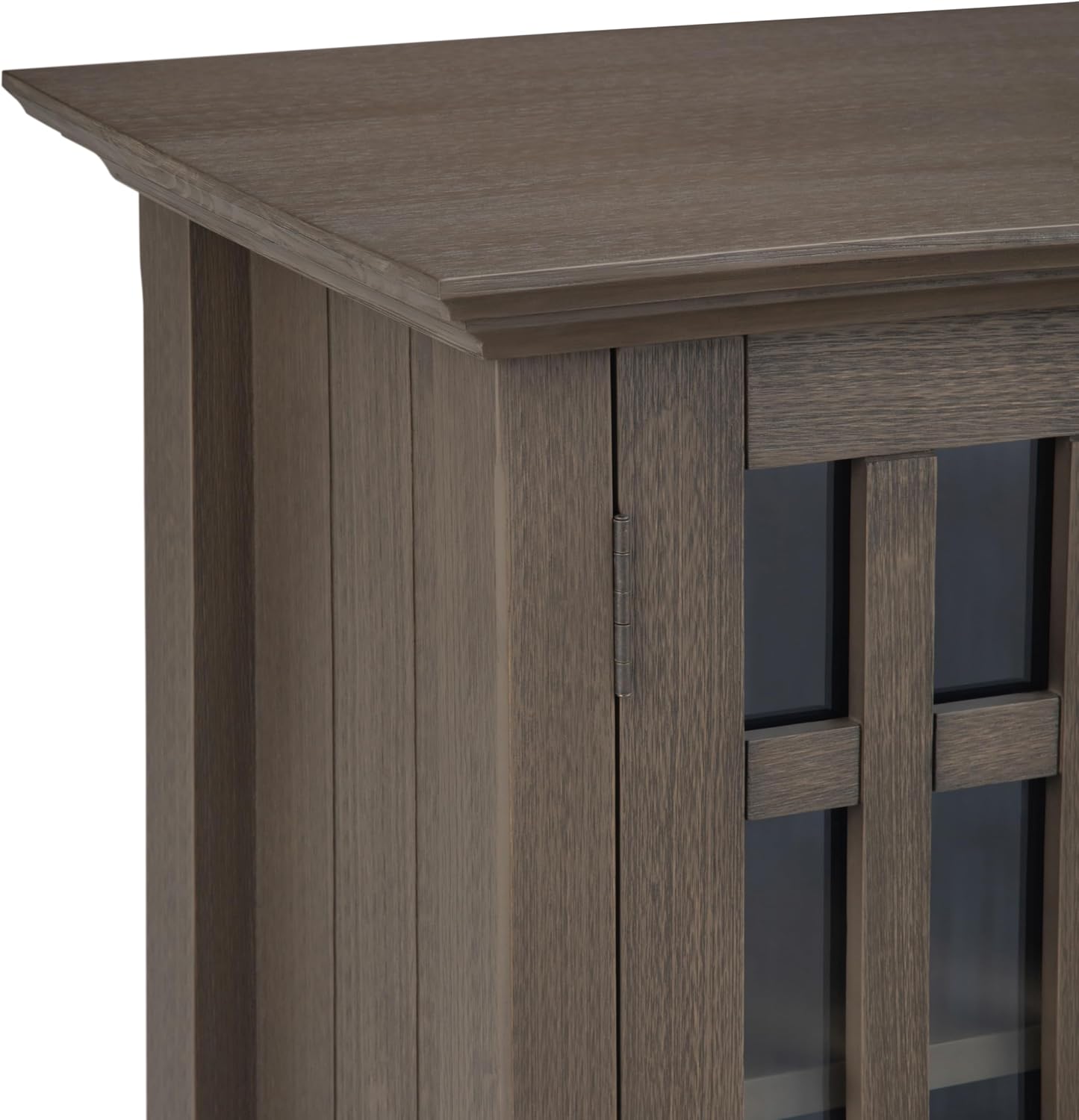 SIMPLIHOME Bedford 62" Wide Solid Wood Sideboard in Brunette Brown | Transitional low media console with glass doors and storage shelves for the living room, entryway or dining room.