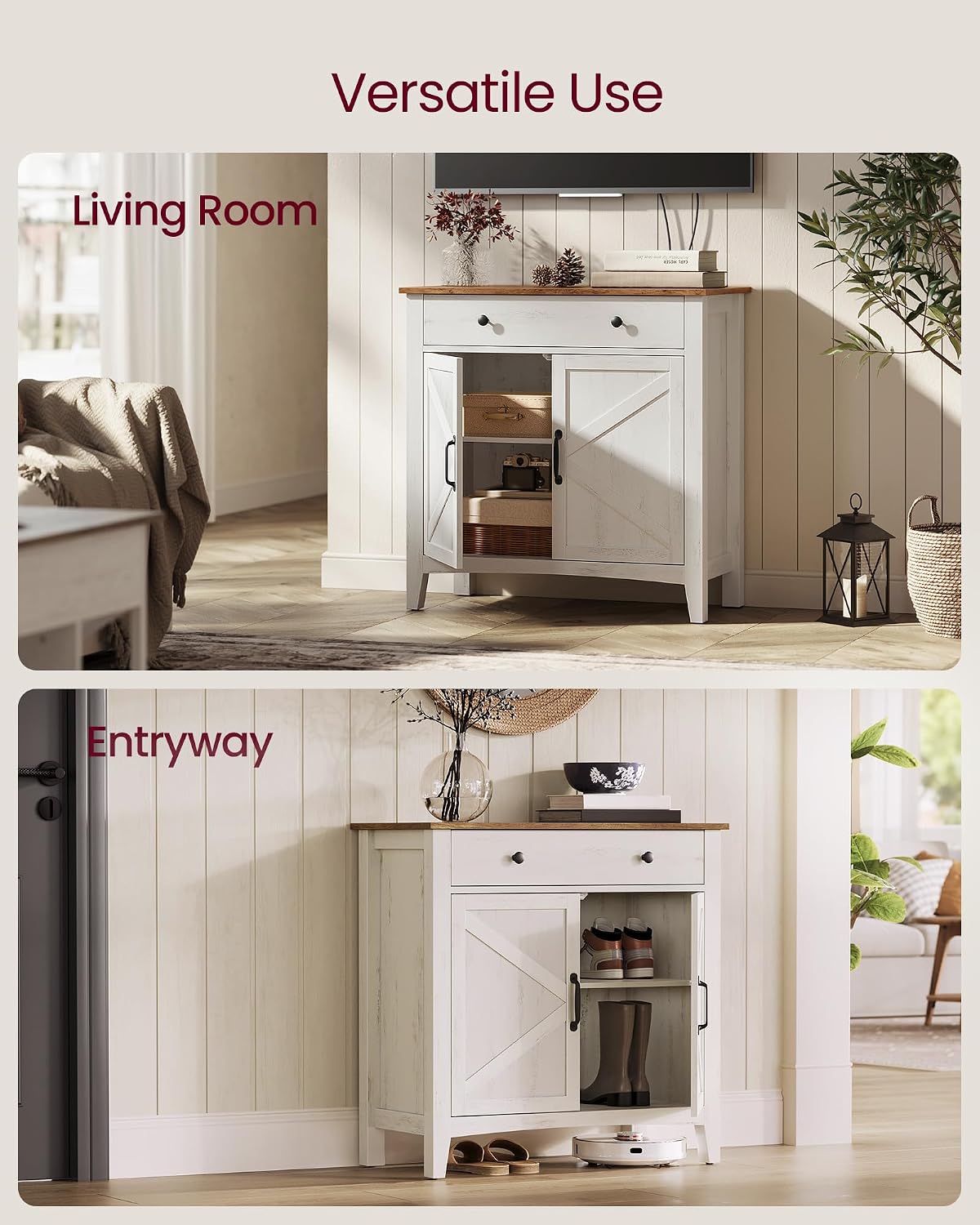 VASAGLE LIRY Collection - Storage Cabinet, Buffet Cabinet, Sideboard, Credenza, with Adjustable Shelves, for Entryway, Rustic White and Honey Brown ULSC381W01