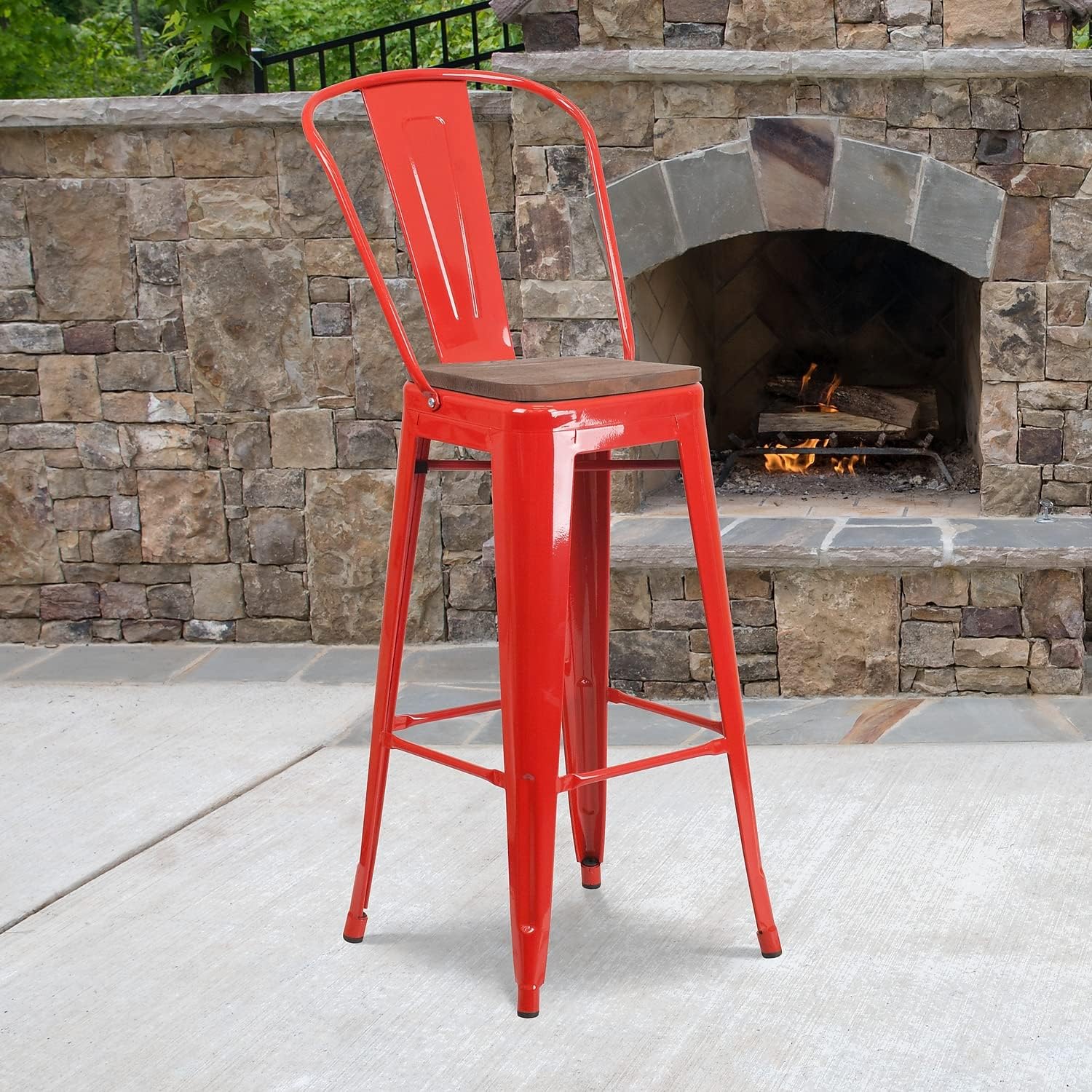 Flash Furniture 30 in Metal Barstool with Back, Blue | Commercial Grade, Removable Back, Indoor/Outdoor Use