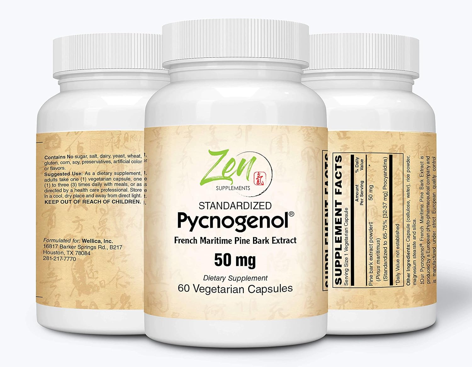 Pycnogenol 50mg - Standardized French Maritime Pine Bark Extract for Antioxidant & Inflammation Support - Non-GMO, Gluten & Soy Free 60-Vegcaps