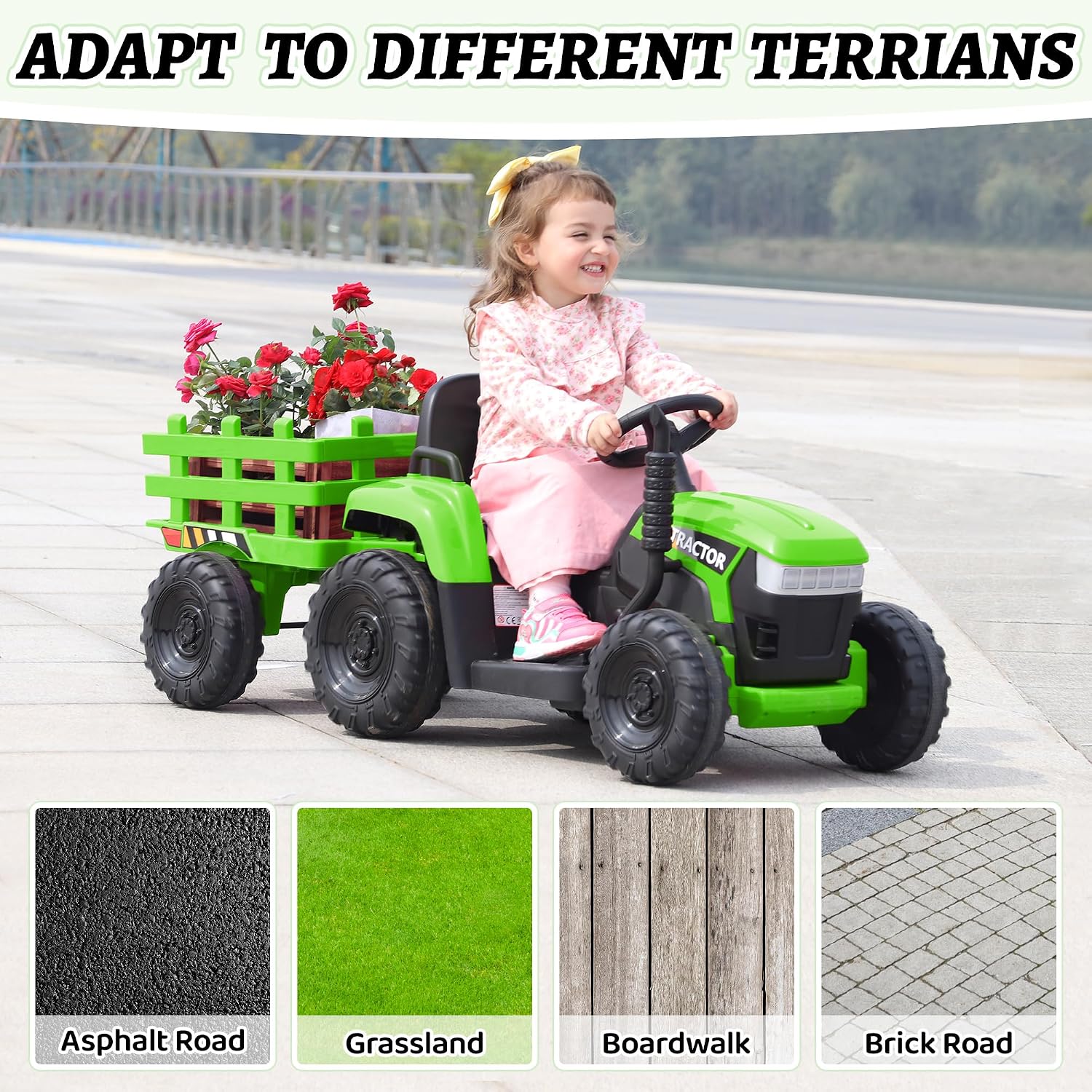 TOBBI Kids Electric Ride On Toy Tractor, Toddlers 12V Battery-Powered Car to Drive