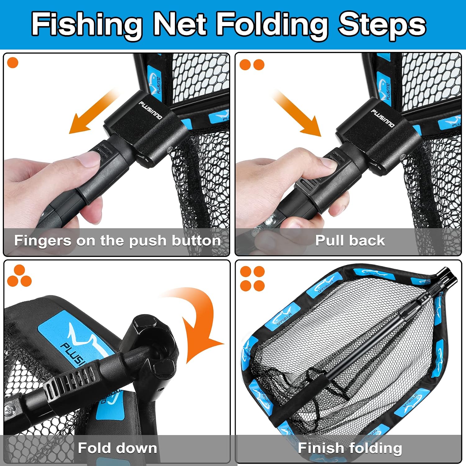 PLUSINNO Floating Fishing Net for Steelhead, Salmon, Fly, Kayak, Catfish, Bass, Trout Fishing
