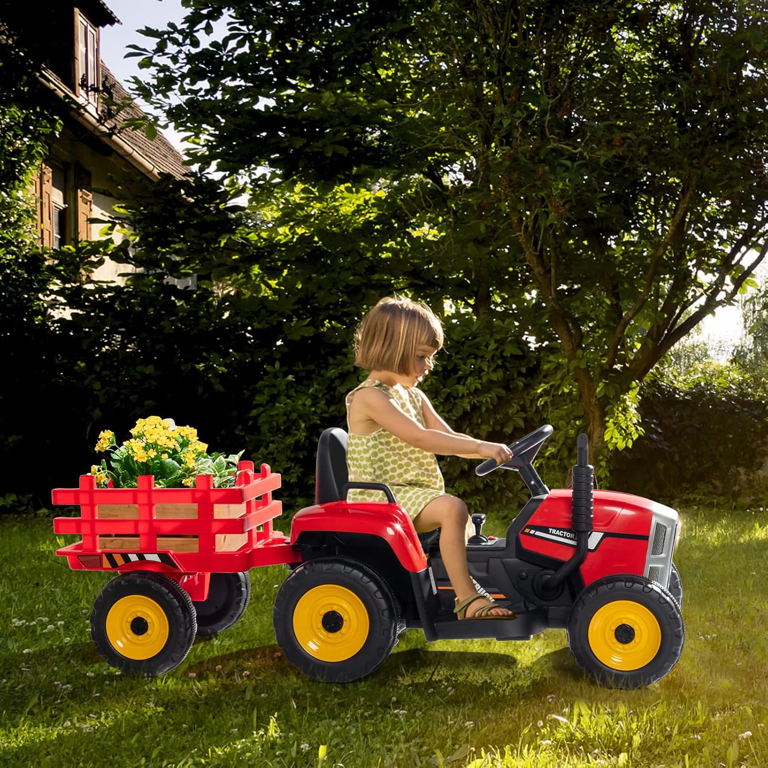 JOYMOR Ride on Tractor with Remote Control, 25W Motors Electric Tractor with Trailer for Toddler