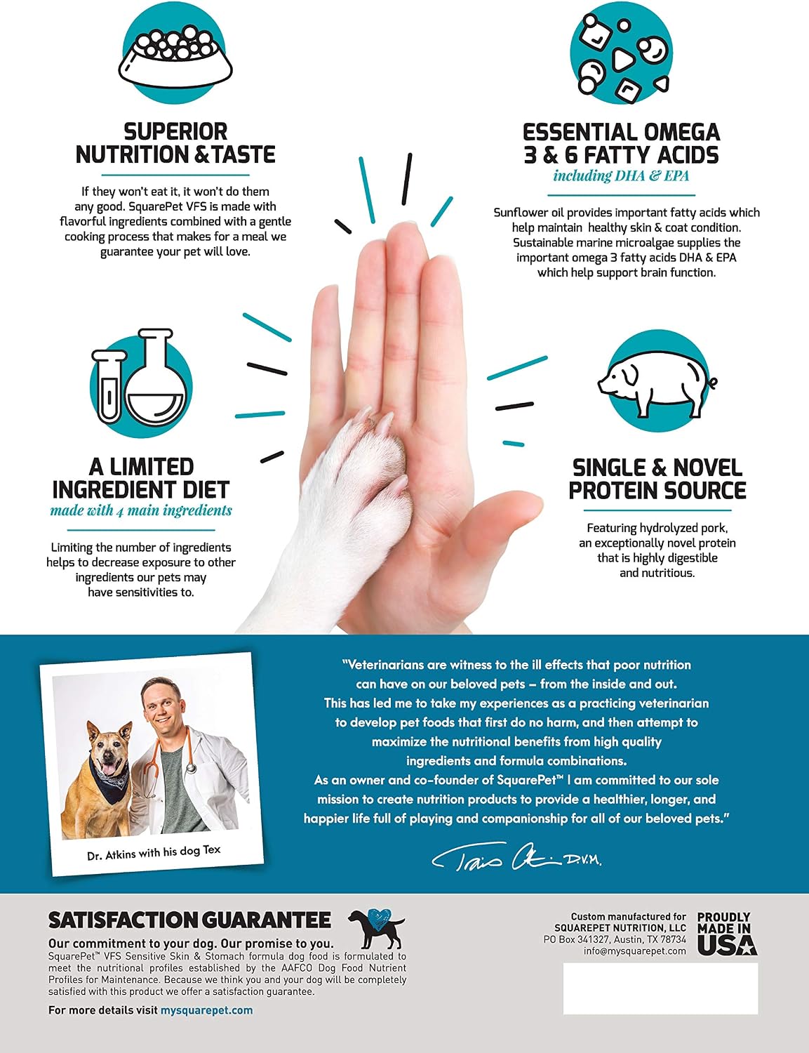 SquarePet Veterinarian Formulated Solutions Hydrolyzed Protein Skin and Digestive Support Dry Dog Food, Help with Hot Spots