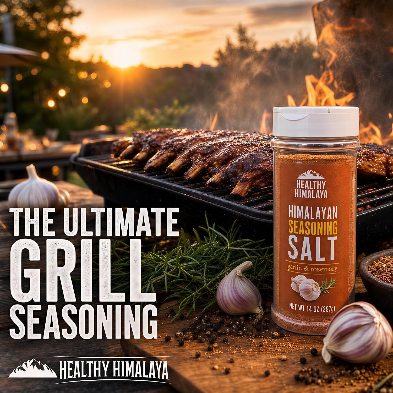 Himalayan Seasoning Salt with Pepper, Garlic, and Onion – Natural Himalayan Pink Salt for Grilling, Cooking, and Finishing – 14 oz Shaker