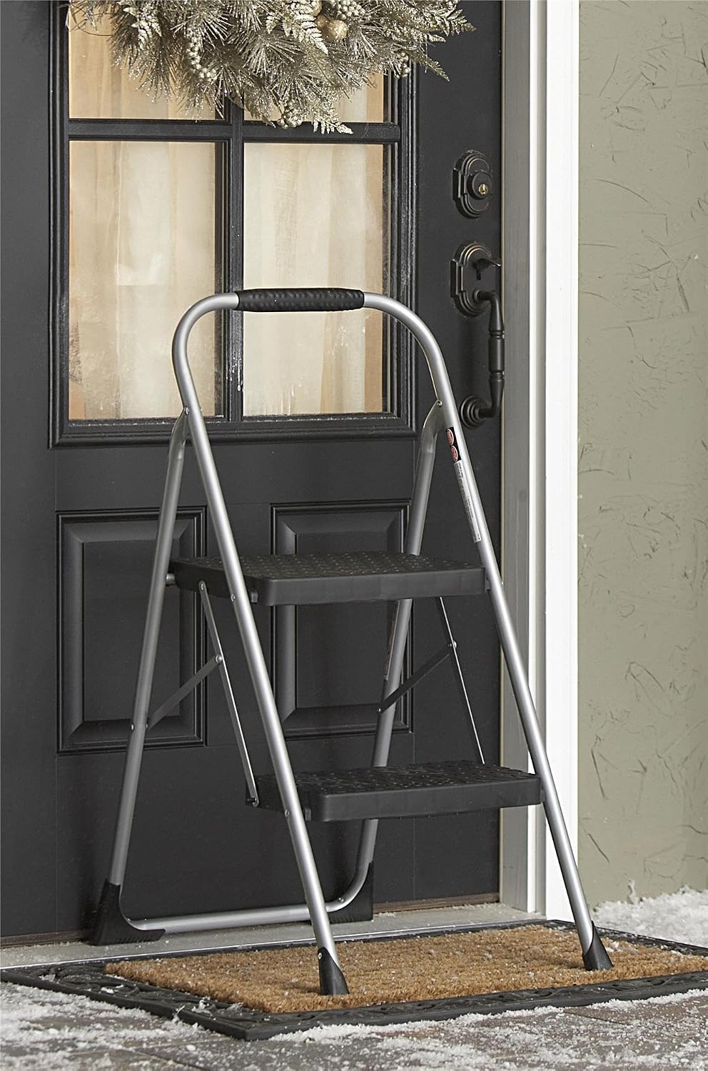 Cosco 11408PBL1E Three Step Big Step Folding Step Stool with Rubber Hand Grip, Grey