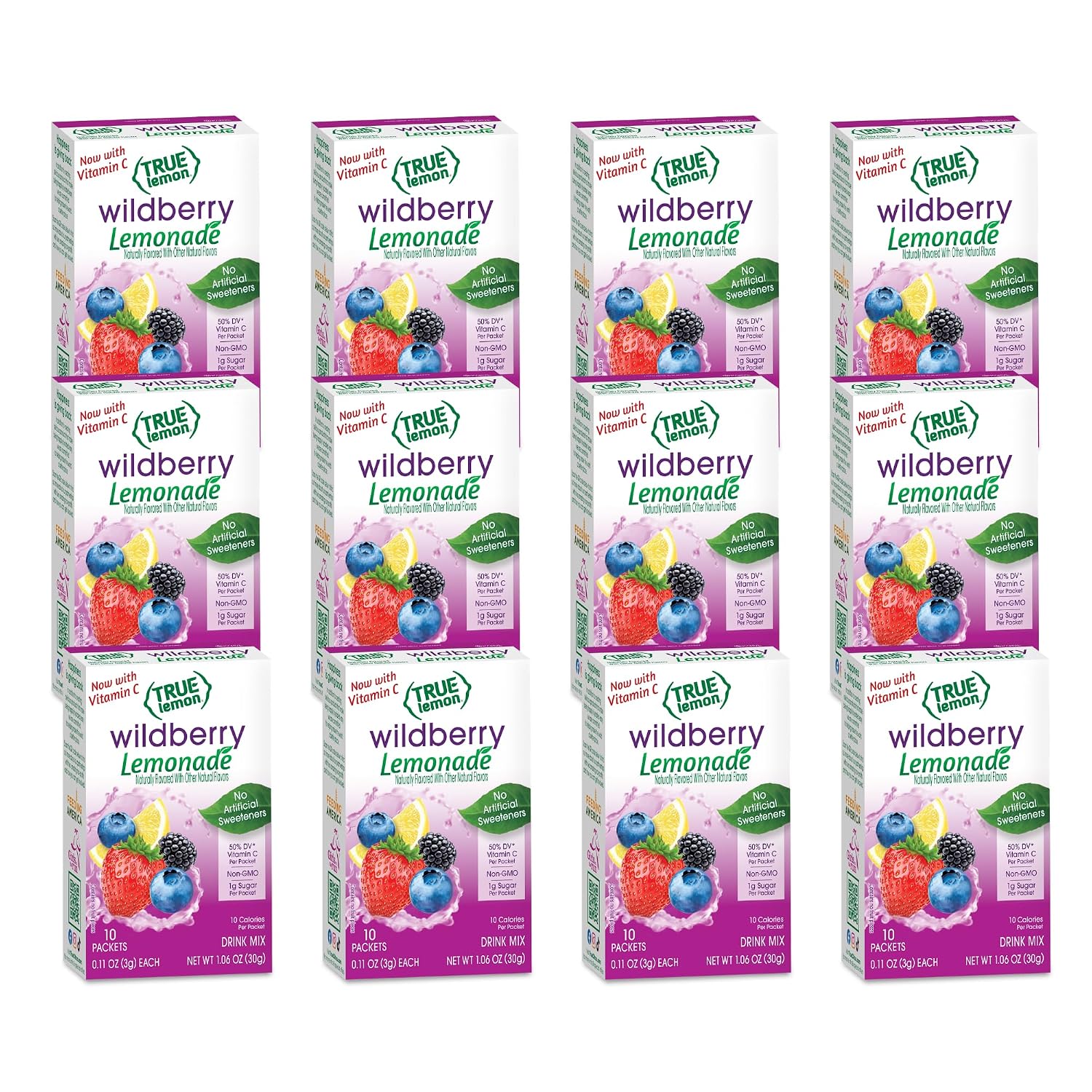 True Lemon Wildberry Lemonade Water Enhancer Drink Mix (12 Pack of 10 Count Boxes), Low Calorie Drink Mix Packets for Water