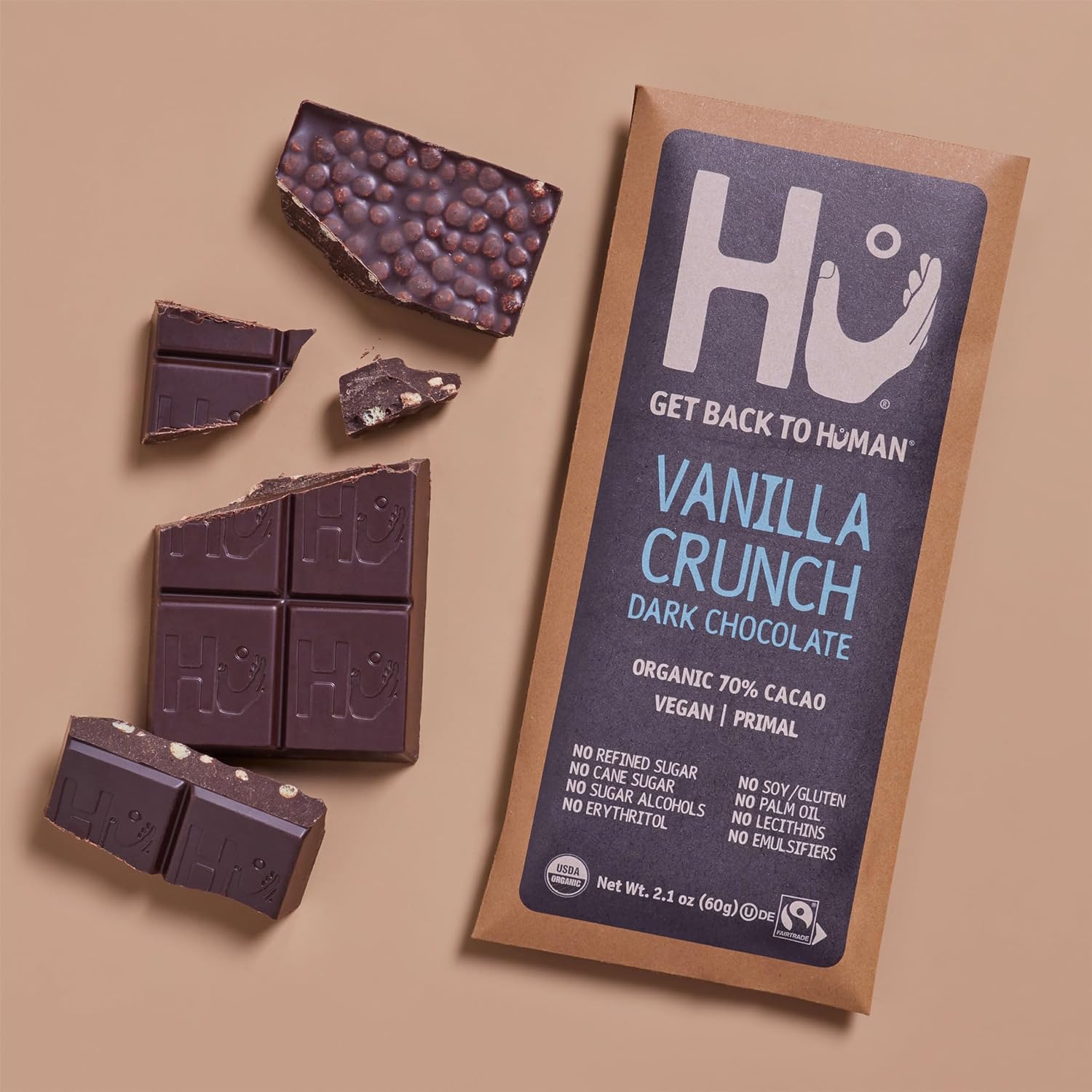 Hu Vanilla Crunch Dark Chocolate Bar, 2.1 Ounce Bar, 1 Count