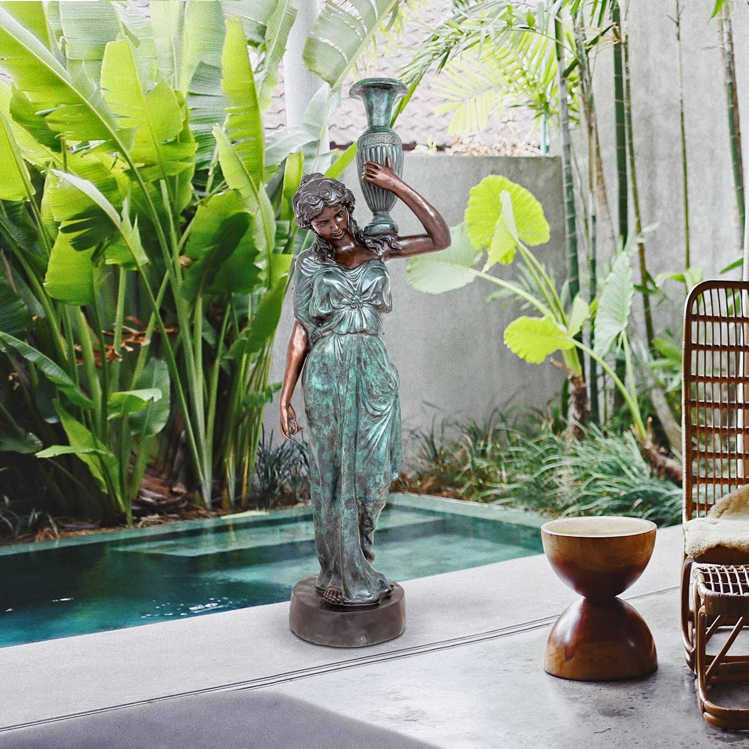 Design Toscano Dione the Divine Greek Water Woman Indoor/Outdoor Garden Statue, Medium, 22 inches tall, Cast Stone Resin, Antique Stone Finish