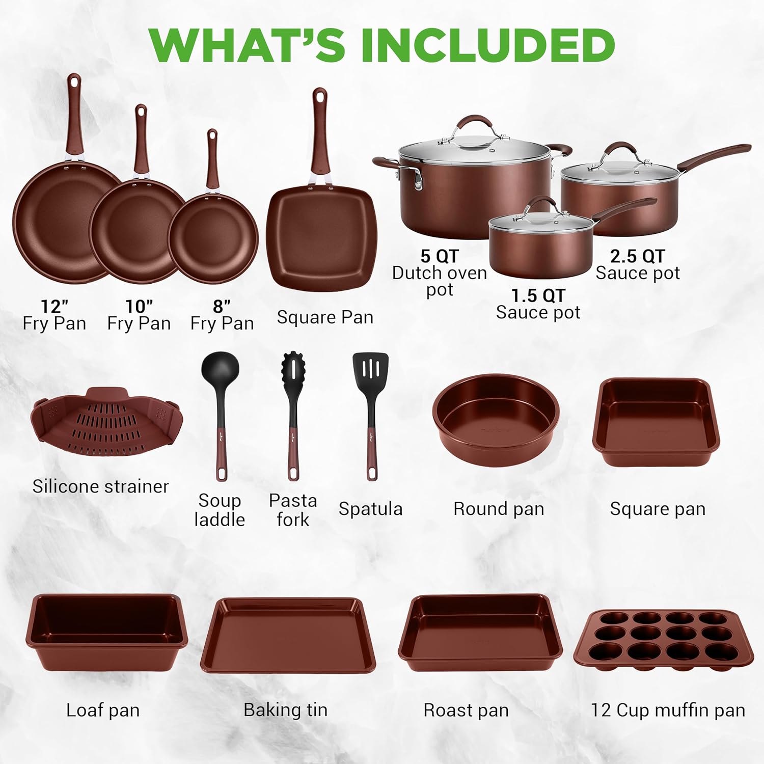 Nutrichef 20 Piece Professional Home Kitchen Cookware and Bakeware, Pots and Pans Set Non Stick Kitchenware, Cool-Touch Handles, Non Toxic