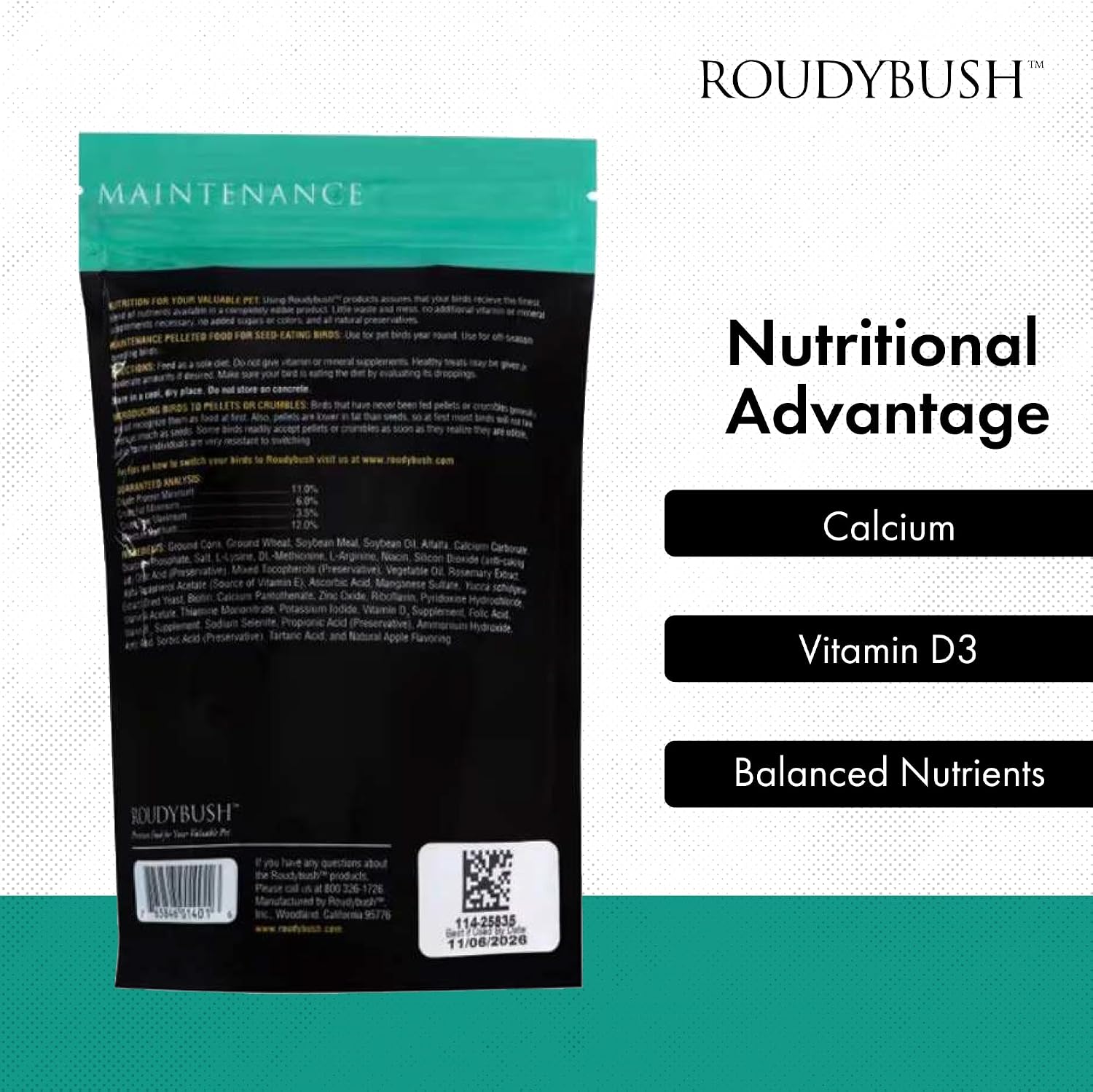 RoudyBush Daily Maintenance Food for Birds - Scientifically Formulated Bird Feed - Bird Food Pellets w/Corn, Wheat, Soy & More - Nutritious & Healthy Feed for Birds (Mini, 44oz)