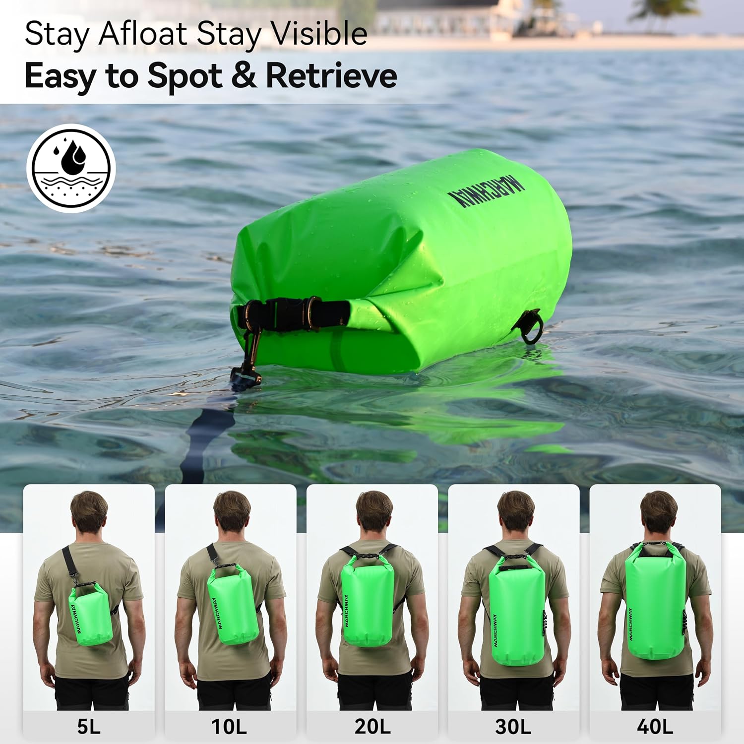 MARCHWAY Floating Waterproof Dry Bag Backpack 5L/10L/20L/30L/40L, Roll Top Sack Keeps Gear Dry for Kayaking, Rafting, Boating, Swimming, Camping, Hiking, Beach, Fishing