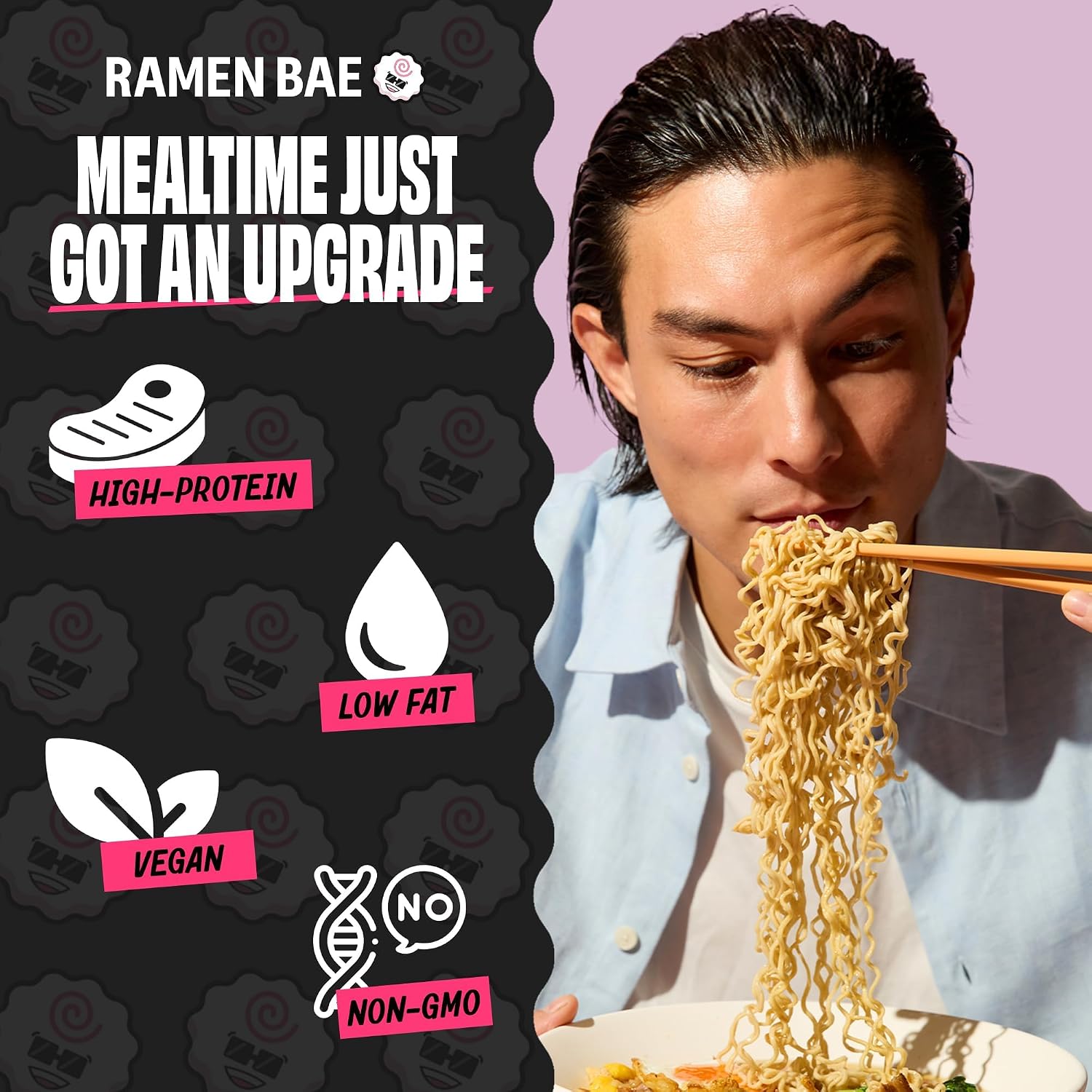 Ramen Bae Original Stir Fry Protein Noodles - 28g Protein, Garlic Soy | Air Dried Not Fried, Plant Based, Vegan Protein Noodles - Lower Carb & Fat - Savory & Bold with Hint of Spice (Pack of 6)