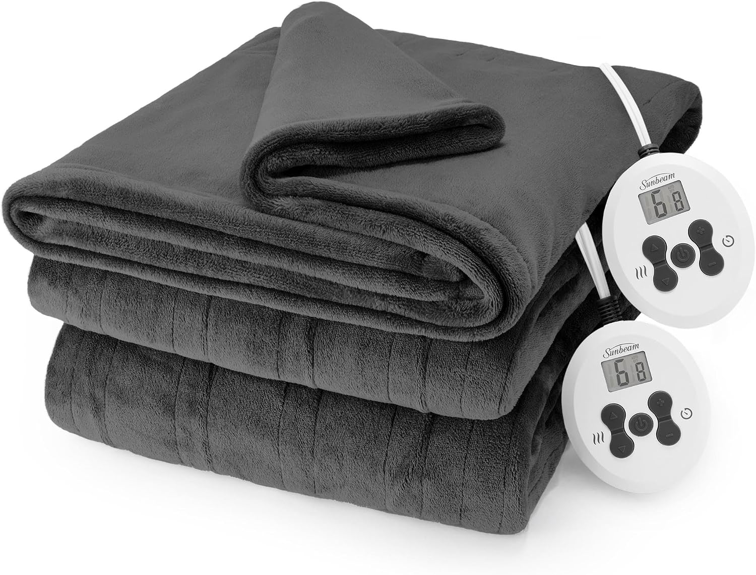 Sunbeam Electric Royal Posh Velvet Heated Blanket, 12 Heat Settings, 12-Hour Selectable Auto Shut-Off, Fast Heating, Warm and Lush, Champagne Color, King, 90" x 100"