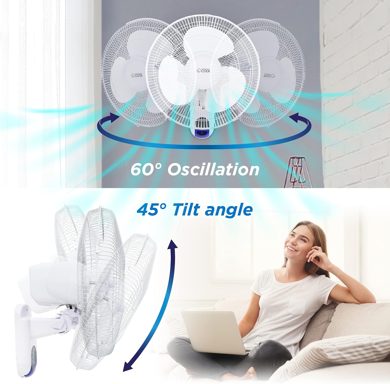 Commercial Cool 16 Inch High Velocity Floor Fan, Black, CFF16B | Floor Fan for Home, Garage, Bedroom, or Office, Cooling with 3 Speed Settings, Quiet Floor Fan with Adjustable Tilt Angle