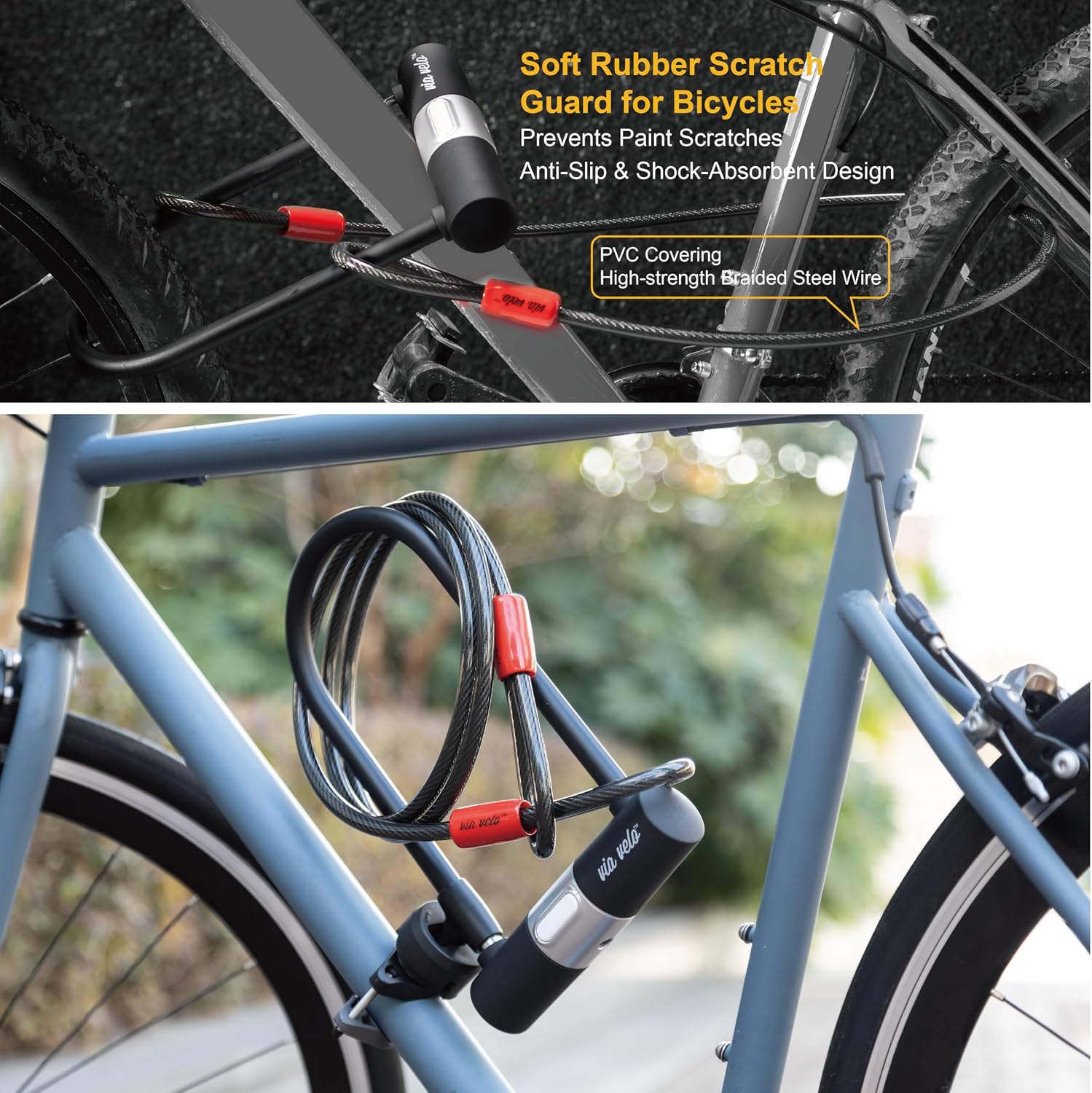 Bike U Lock with Cable - Via Velo Heavy Duty Bicycle U-Lock,14mm Shackle and 10mm x1.8m Cable with Mounting Bracket for Road, Mountain, Electric & Folding Bike