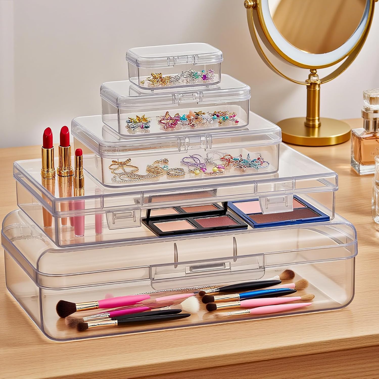 24 Pieces Mixed Sizes Rectangular Empty Mini Clear Plastic Organizer Box