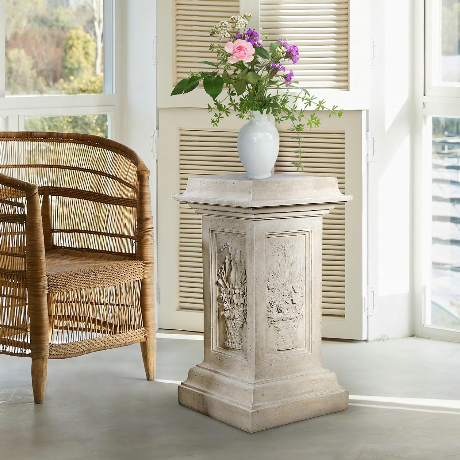 Design Toscano KY992 Chatsworth Manor Neoclassical Pedestal Column Plant Stand, Antique Stone