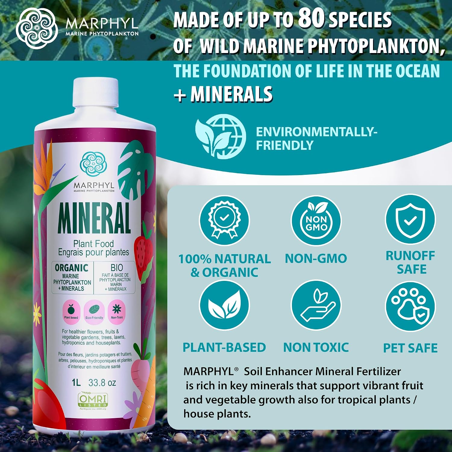 MARPHYL All-Purpose Plant Food – Organic Nutrient-Rich Fertilizer & Soil Enhancer for Indoor & Outdoor Flowers, Vegetables, Succulents, Bamboo & Hydroponics