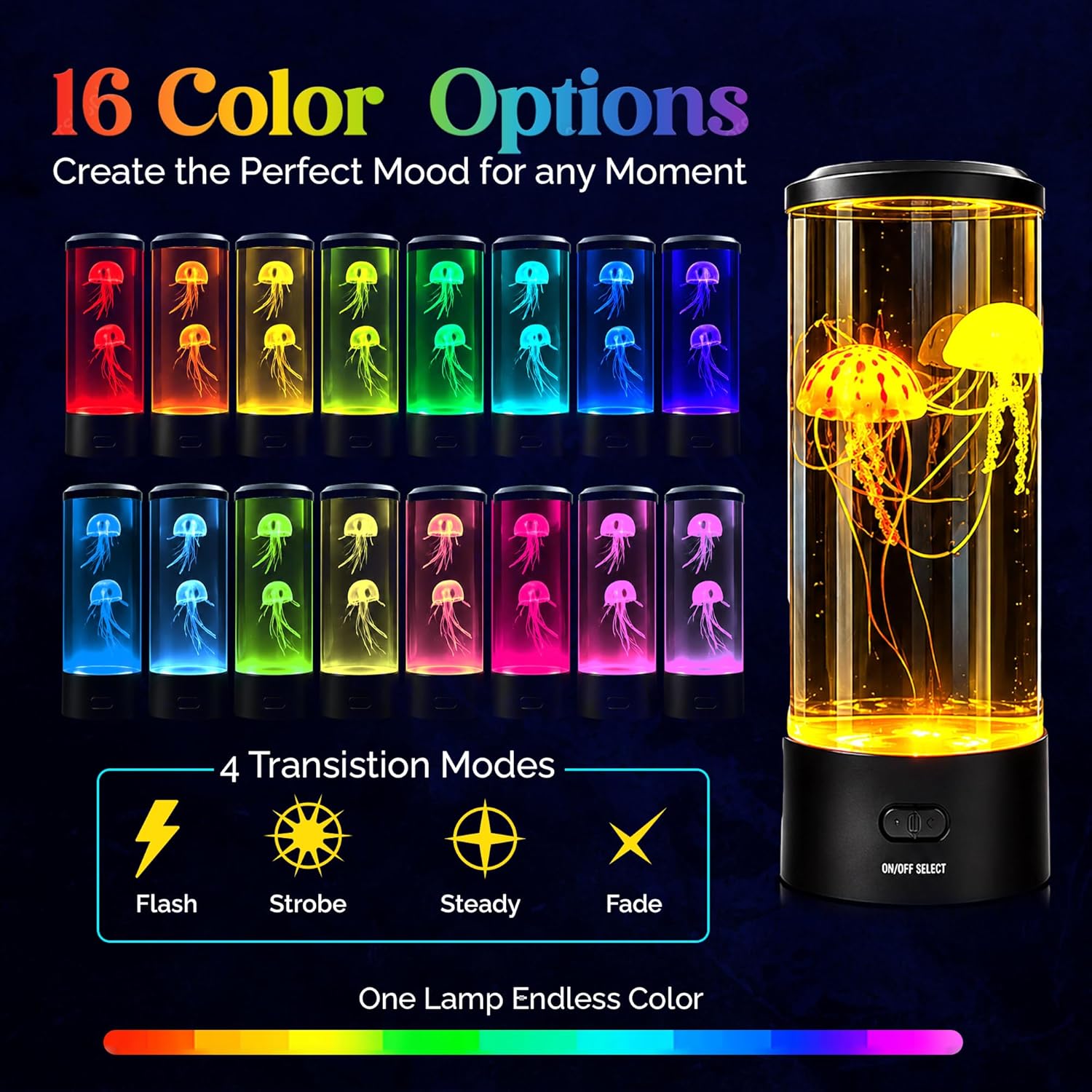 Brewish Jellyfish Lamp, 16 Color Options, 4 Mode Lifelike Jellyfish Aquarium, Electric Jellyfish LED Night Light, Fake Aquarium, Home Decor