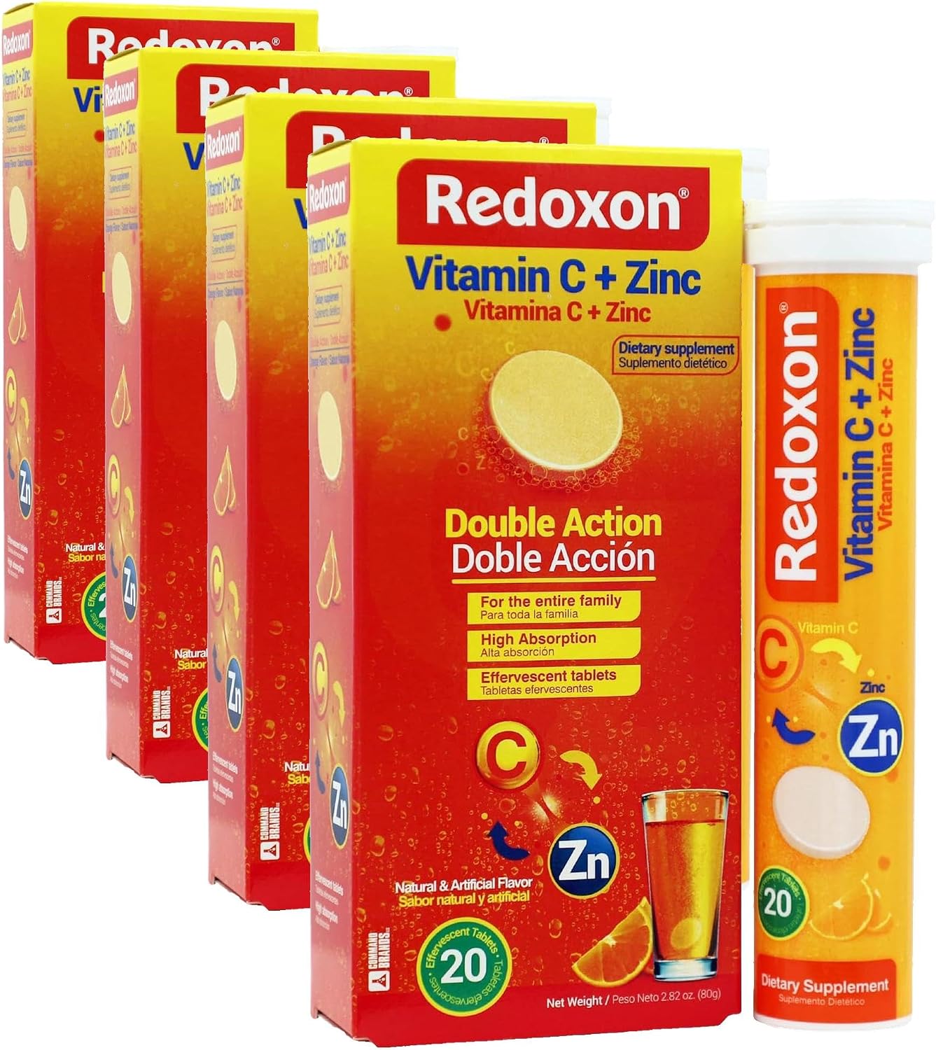 Redoxon Vitamin C + Zinc, Effervescent Tablets of Vitamin C and Zinc, Helps Support Your Immune System, Orange Flavor, 20 Effervescent Tablets, 2.82 Oz, Box